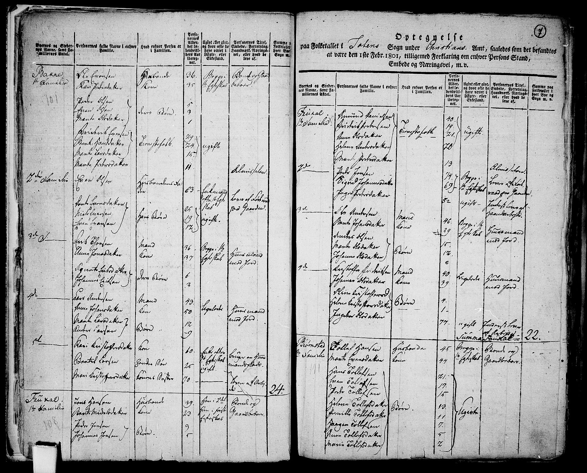 RA, 1801 census for 0528P Toten, 1801, p. 6b-7a