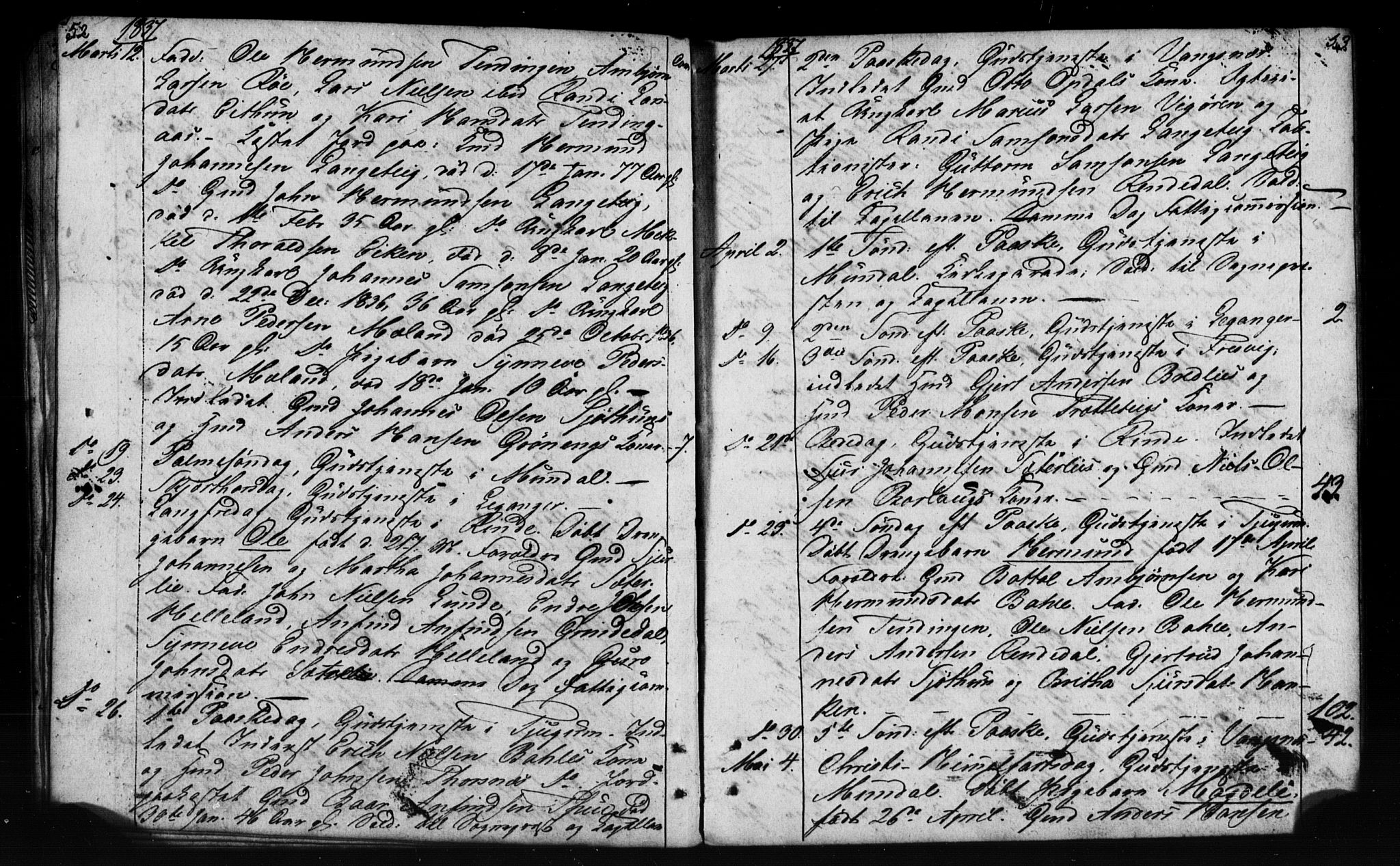 Leikanger sokneprestembete, AV/SAB-A-81001: Curate's parish register no. A 1A, 1833-1838, p. 52-53