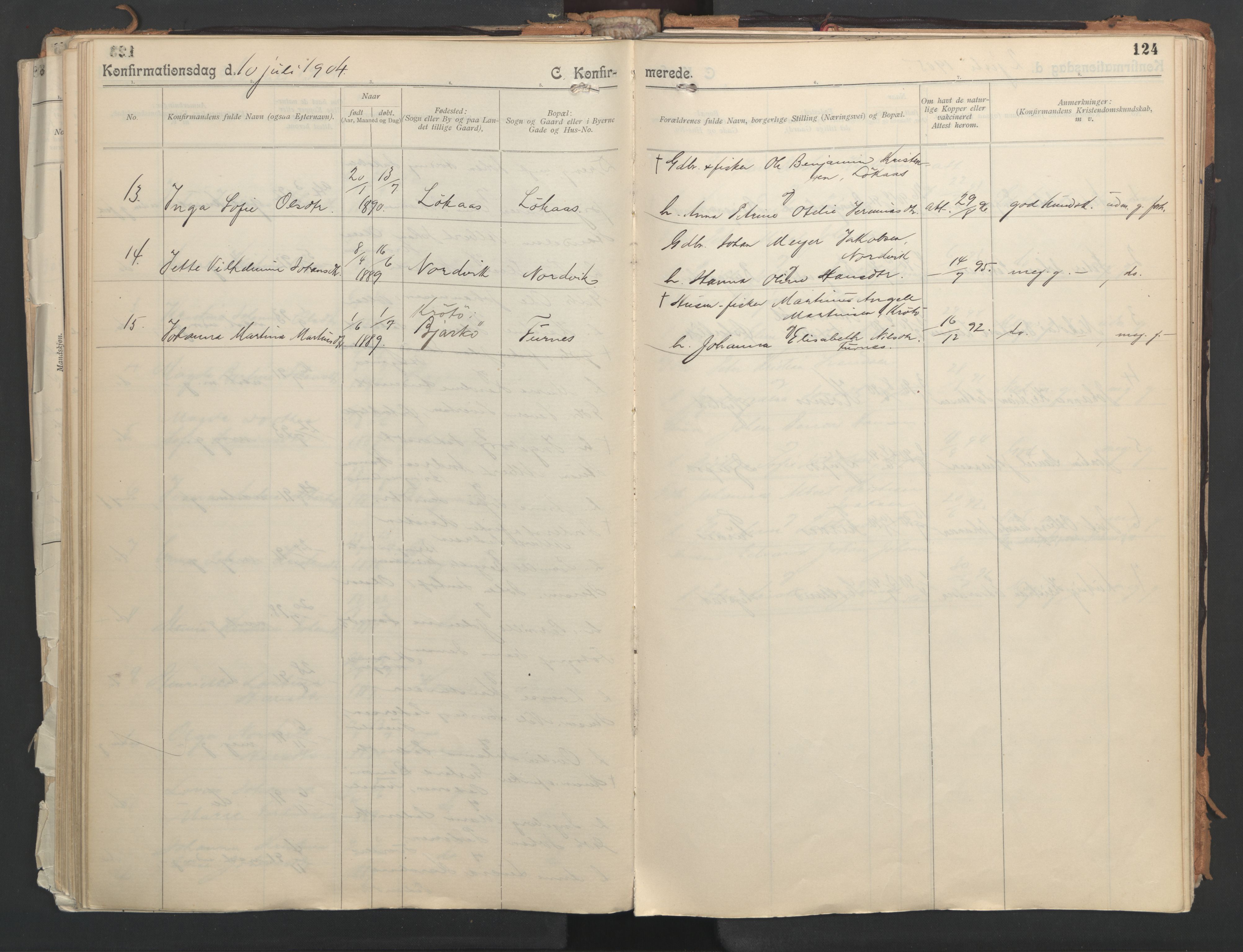 Ministerialprotokoller, klokkerbøker og fødselsregistre - Nordland, AV/SAT-A-1459/851/L0724: Parish register (official) no. 851A01, 1901-1922, p. 124