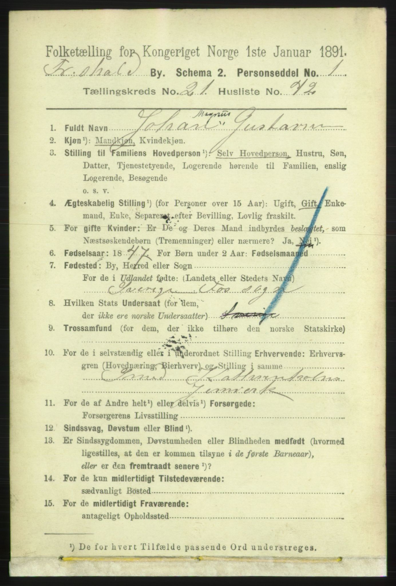 RA, 1891 census for 0101 Fredrikshald, 1891, p. 13484