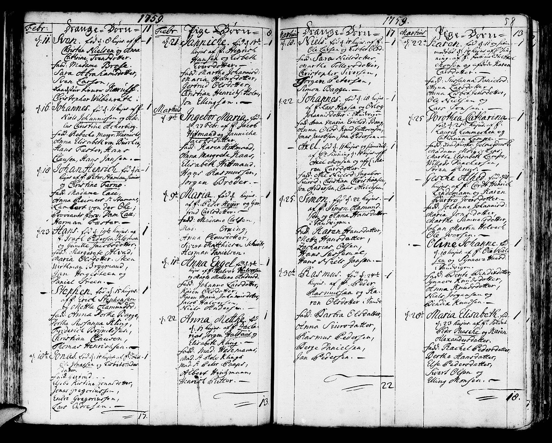 Korskirken sokneprestembete, SAB/A-76101/H/Haa/L0005: Parish register (official) no. A 5, 1751-1789, p. 58