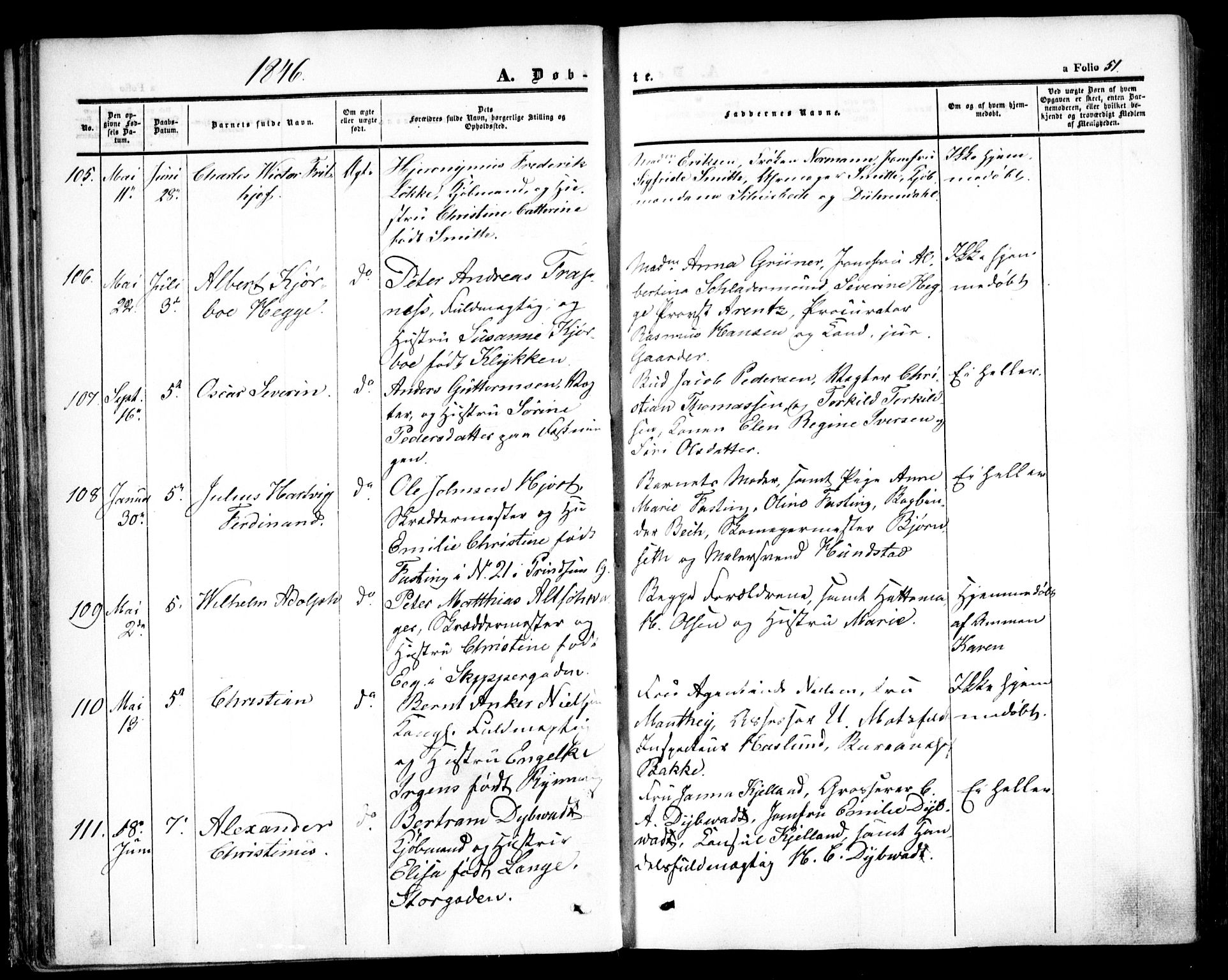 Oslo domkirke Kirkebøker, SAO/A-10752/F/Fa/L0013: Parish register (official) no. 13, 1844-1864, p. 51