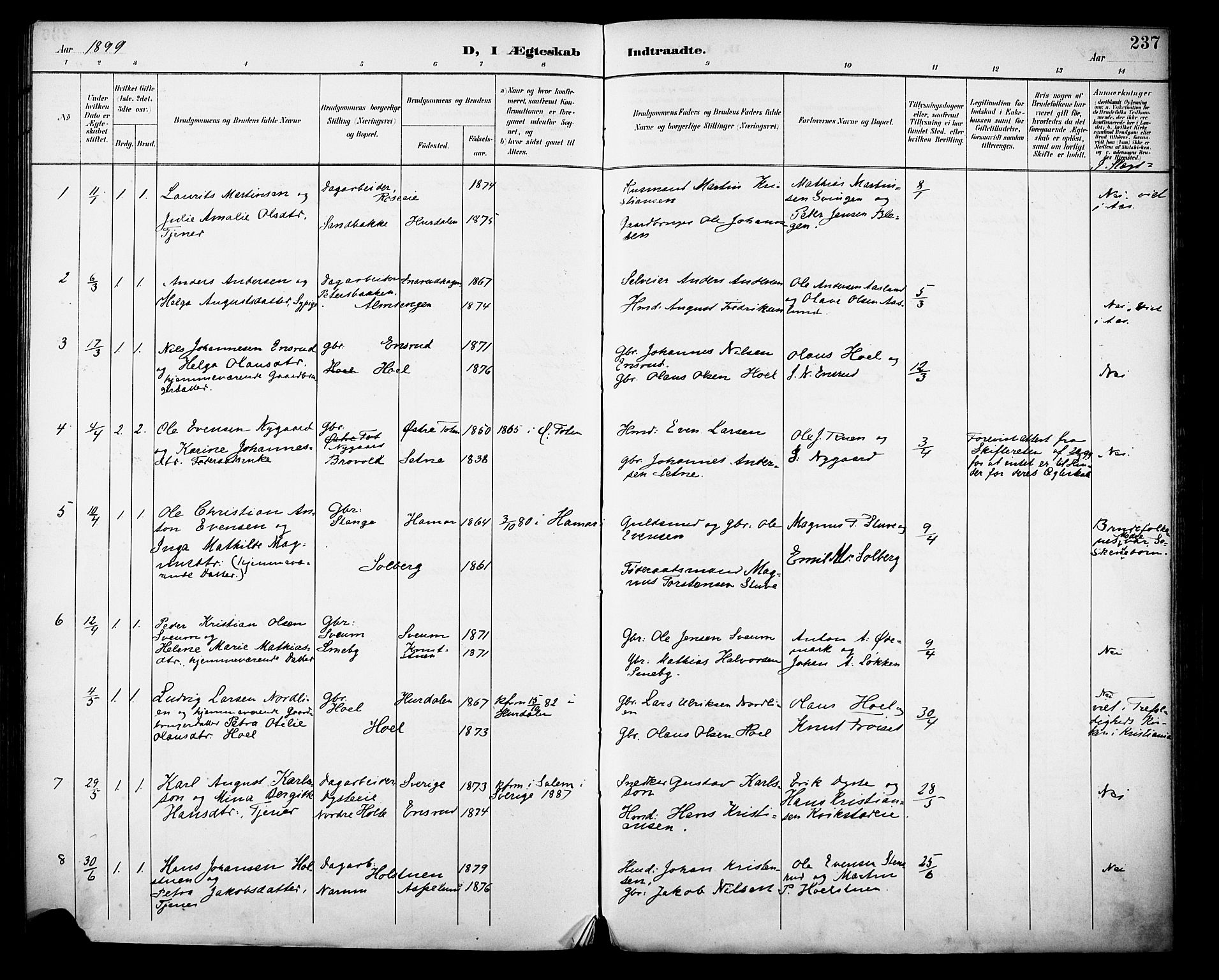 Vestre Toten prestekontor, SAH/PREST-108/H/Ha/Haa/L0013: Parish register (official) no. 13, 1895-1911, p. 237