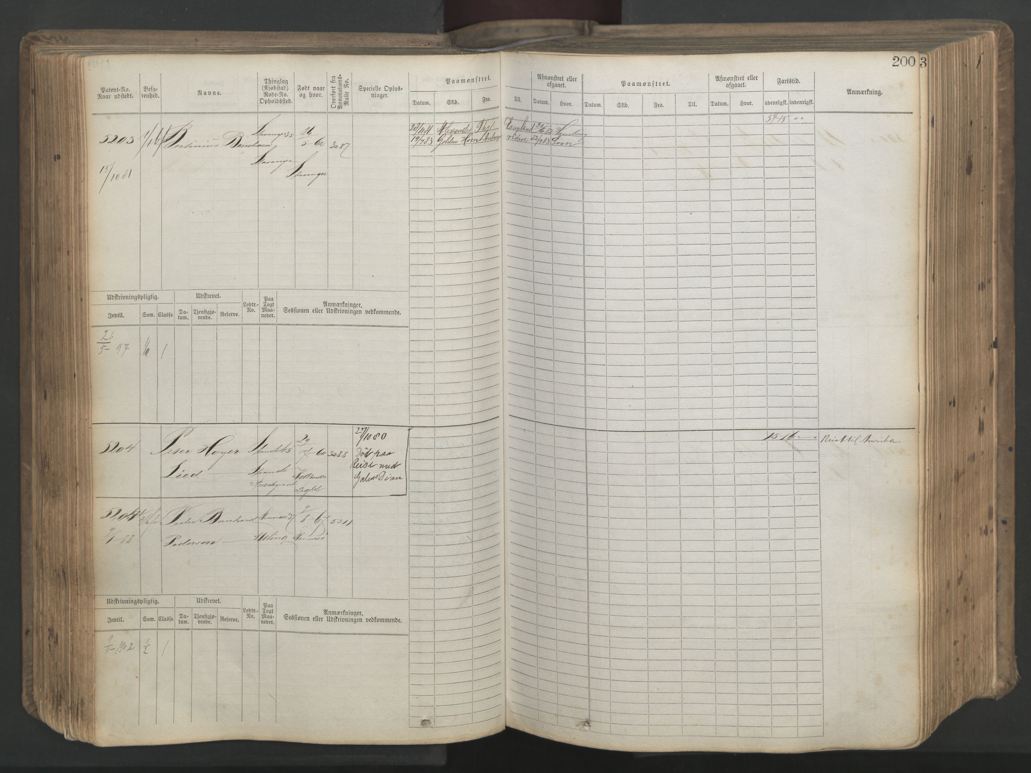 Stavanger sjømannskontor, SAST/A-102006/F/Fb/Fbb/L0020: Sjøfartshovedrulle patnentnr. 4803-6004 (dublett), 1879, p. 205