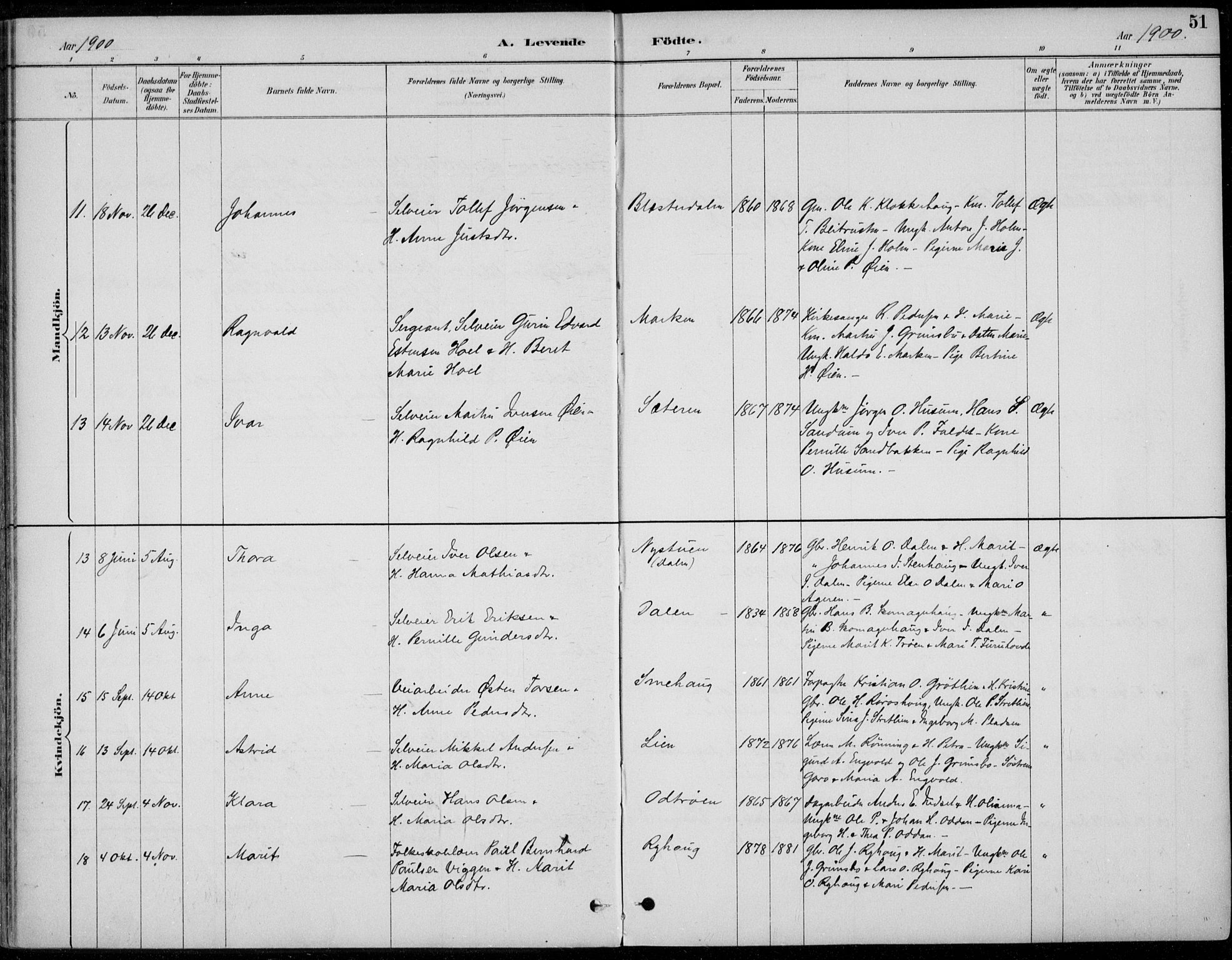 Alvdal prestekontor, AV/SAH-PREST-060/H/Ha/Haa/L0003: Parish register (official) no. 3, 1886-1912, p. 51