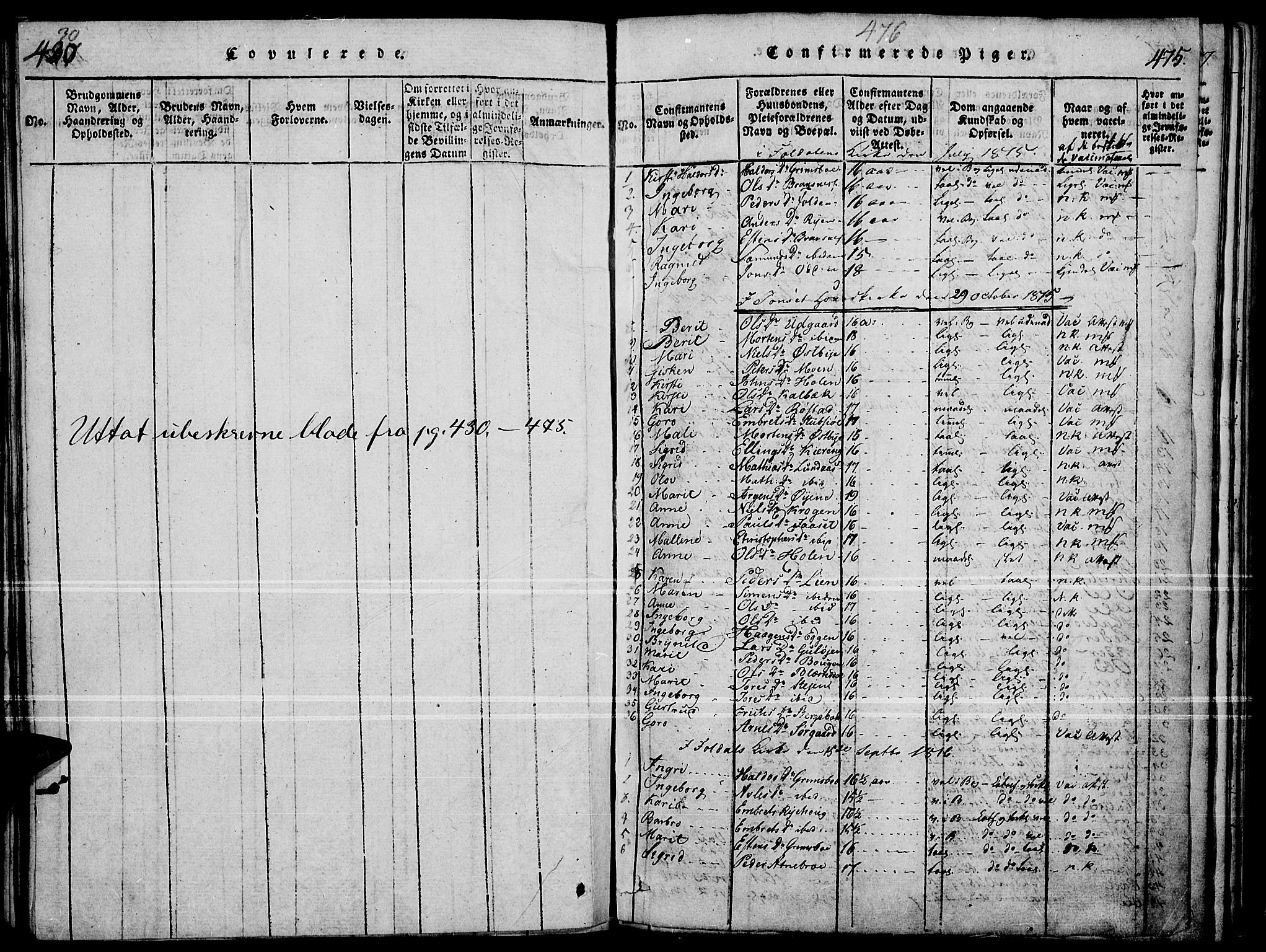 Tynset prestekontor, SAH/PREST-058/H/Ha/Haa/L0018: Parish register (official) no. 18, 1815-1829, p. 474-475