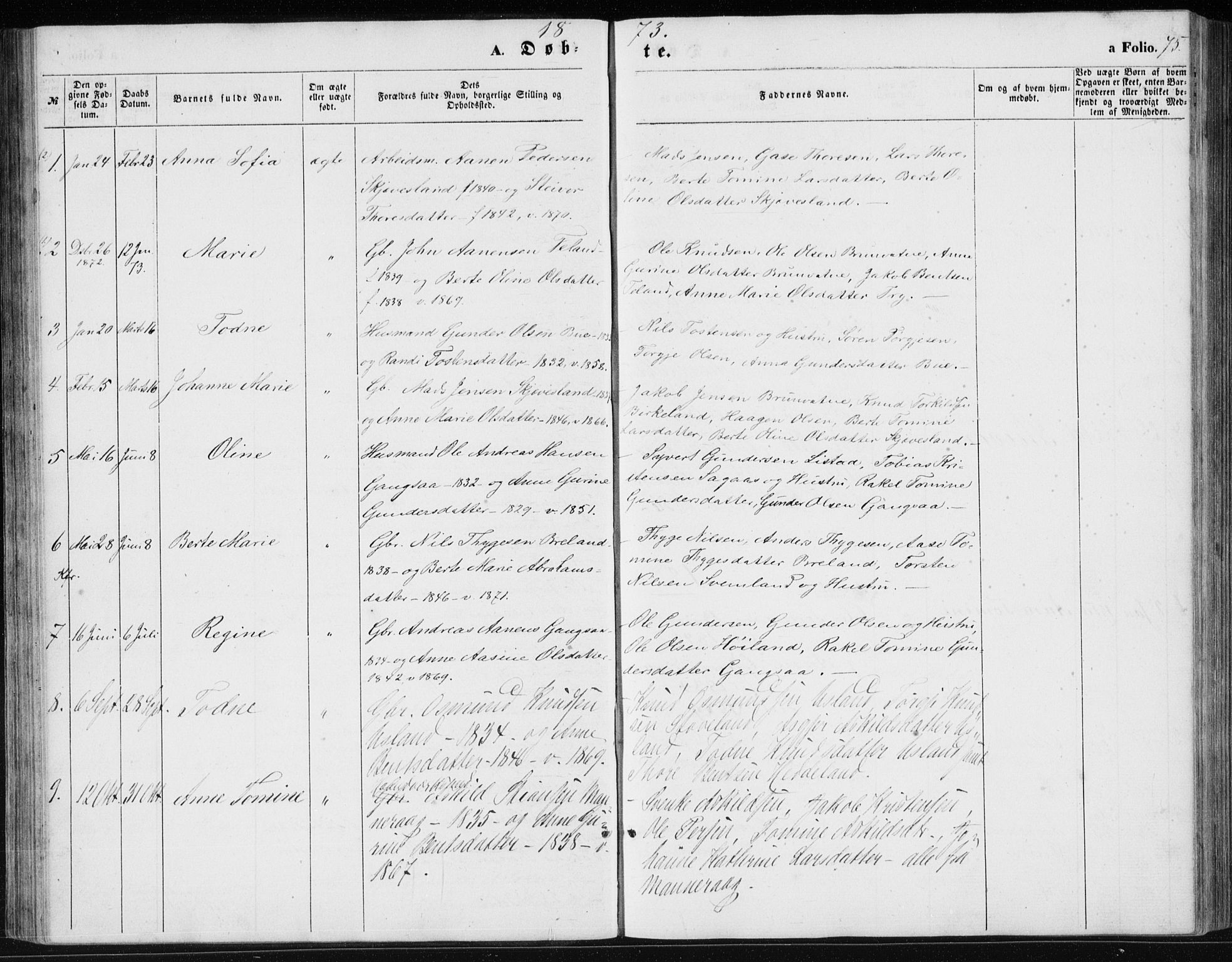 Holum sokneprestkontor, AV/SAK-1111-0022/F/Fb/Fbc/L0002: Parish register (copy) no. B 2, 1860-1882, p. 75