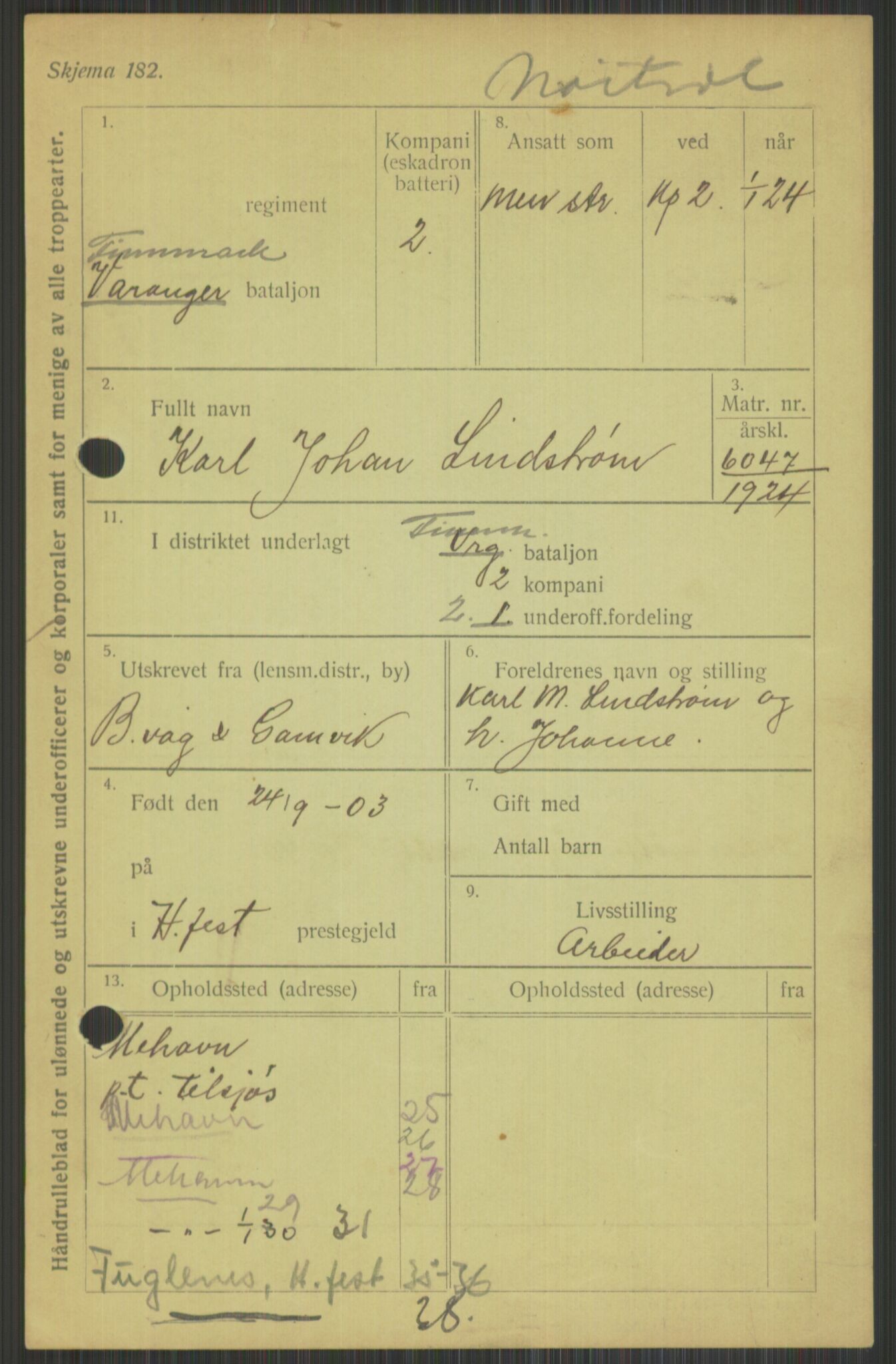 Forsvaret, Varanger bataljon, AV/RA-RAFA-2258/1/D/L0440: Rulleblad for fødte 1892-1912, 1892-1912, p. 735