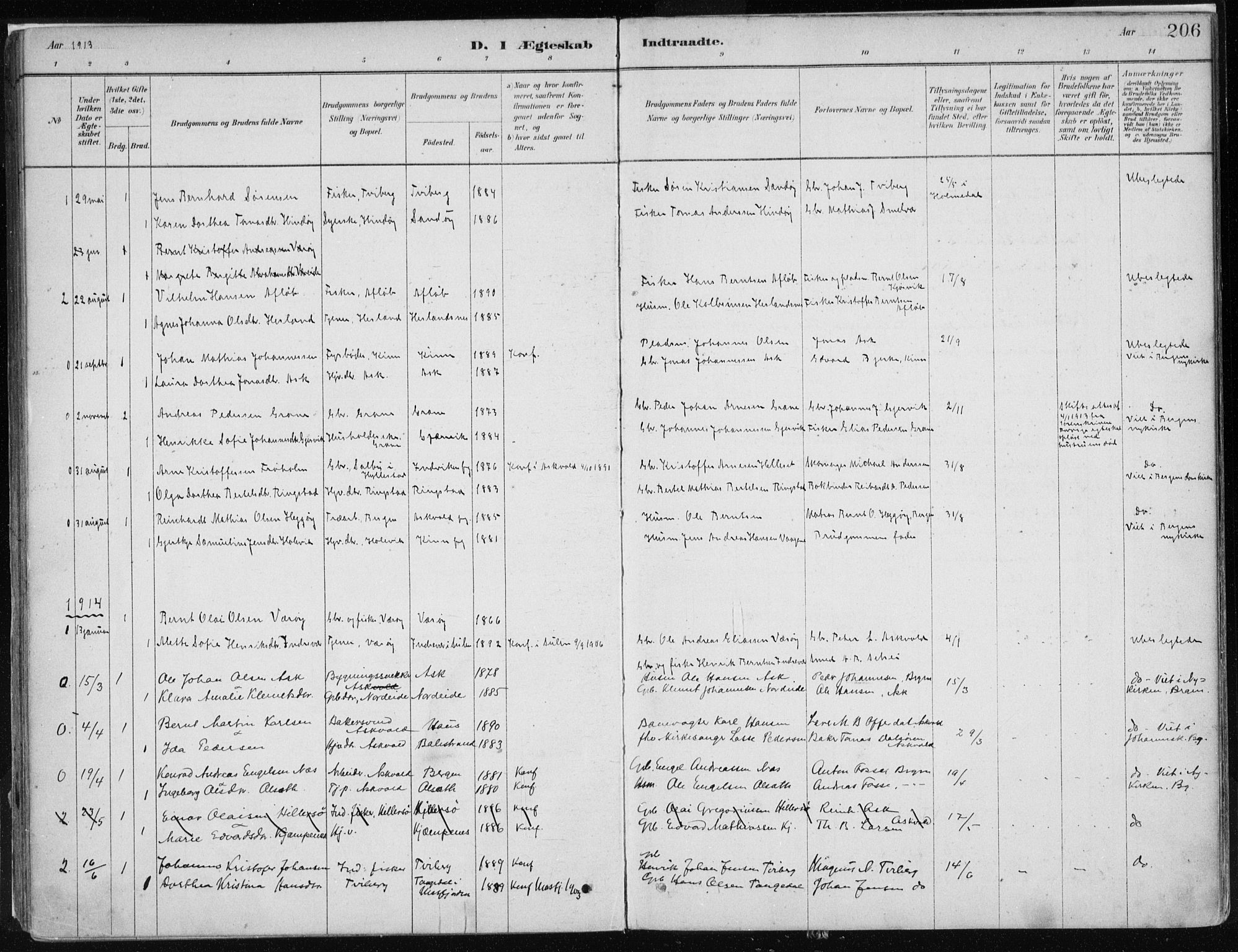 Askvoll sokneprestembete, SAB/A-79501/H/Haa/Haab/L0002: Parish register (official) no. B 2, 1879-1909, p. 206