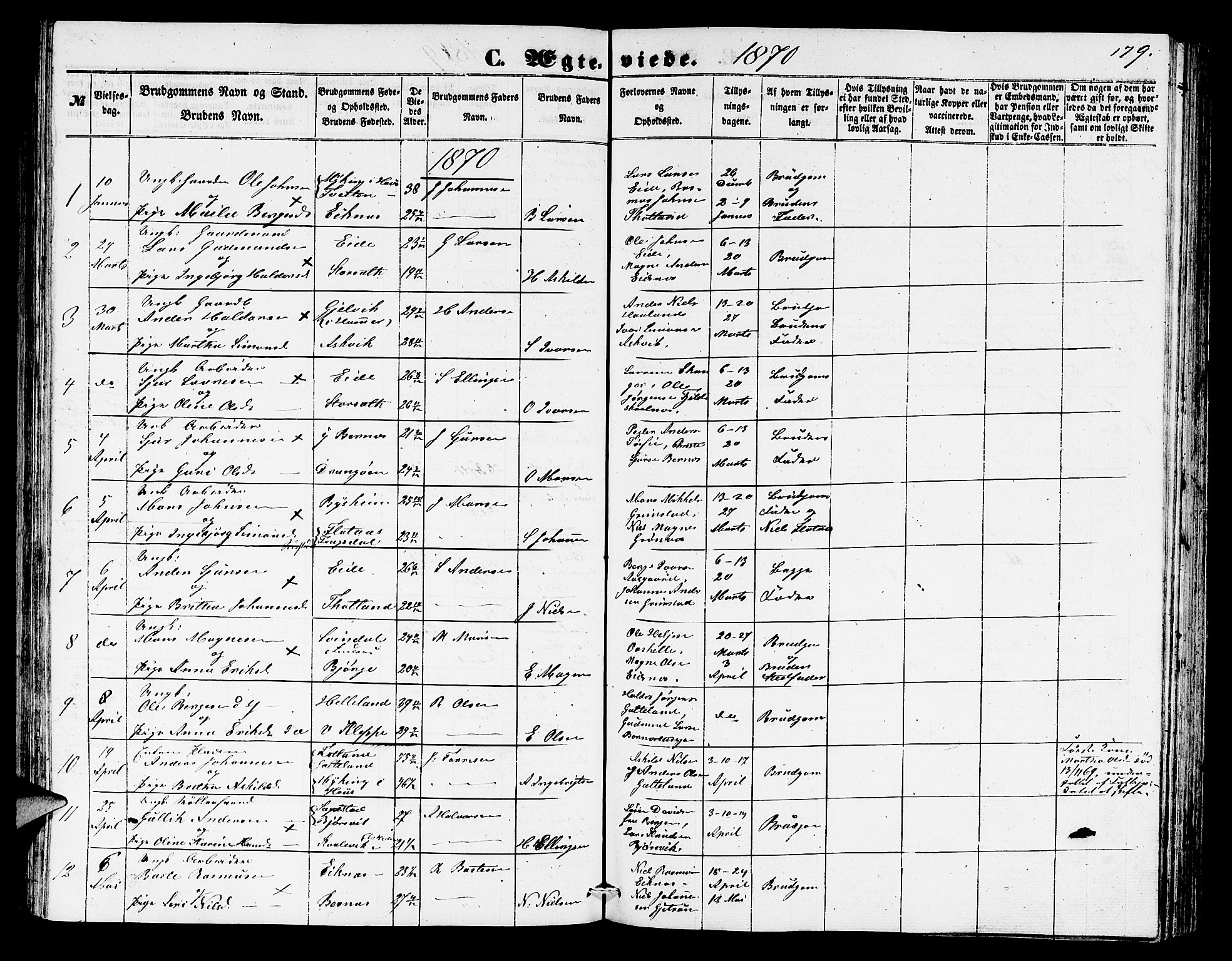 Hosanger sokneprestembete, AV/SAB-A-75801/H/Hab: Parish register (copy) no. A 2, 1857-1881, p. 179