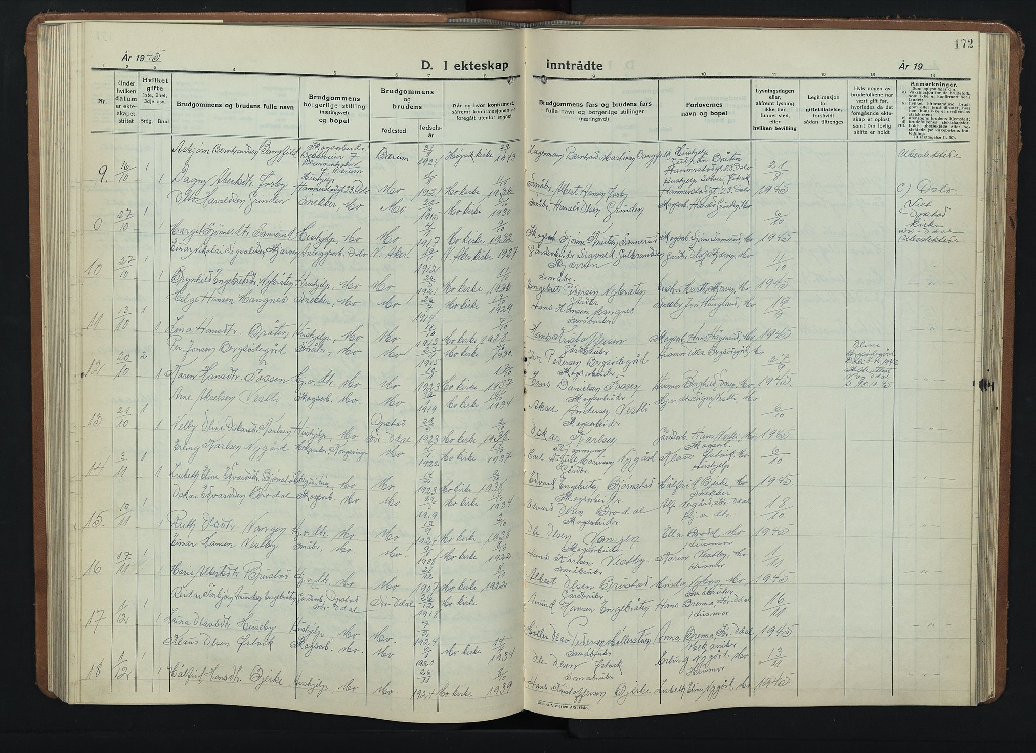 Nord-Odal prestekontor, AV/SAH-PREST-032/H/Ha/Hab/L0006: Parish register (copy) no. 6, 1936-1950, p. 172