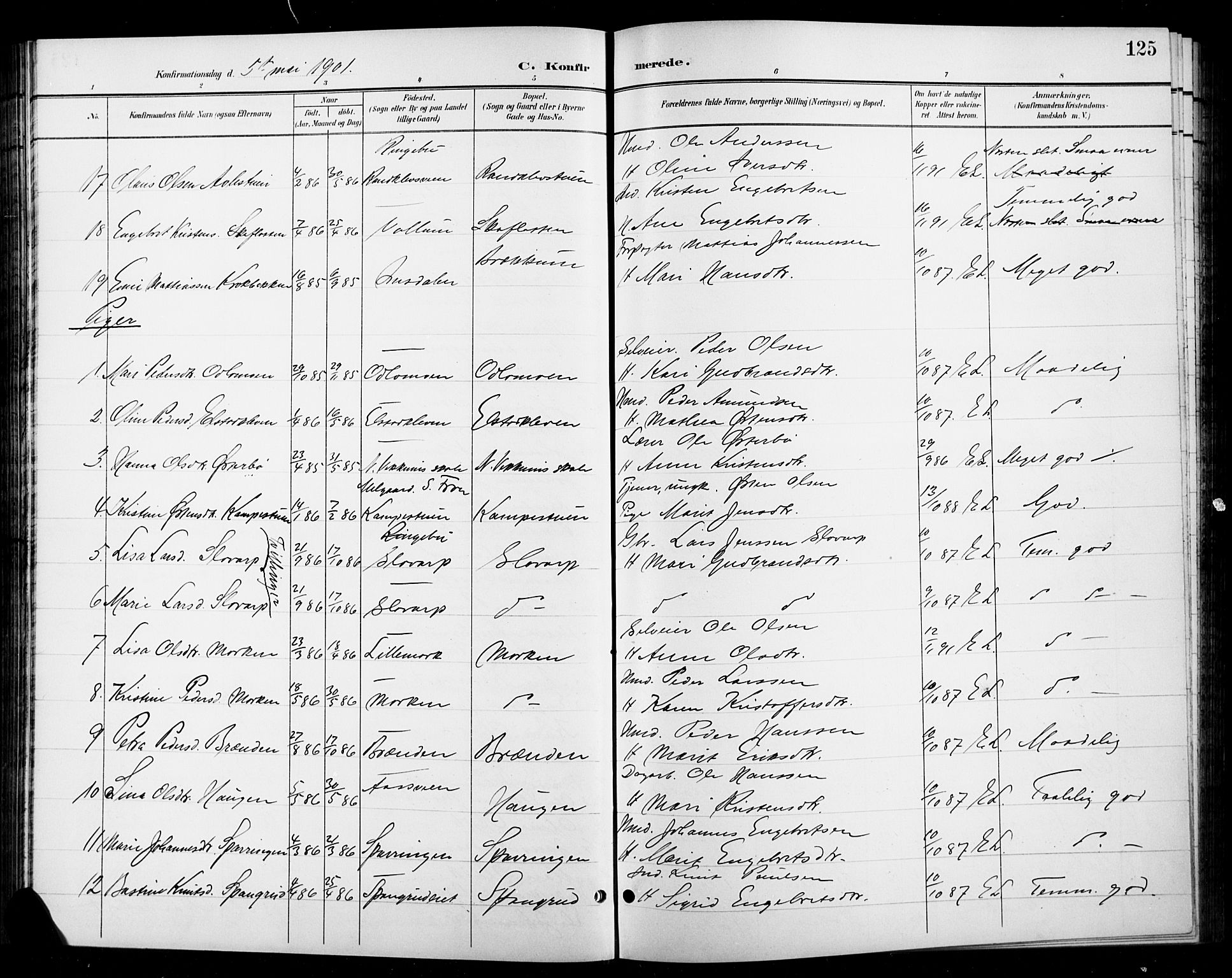 Ringebu prestekontor, SAH/PREST-082/H/Ha/Hab/L0009: Parish register (copy) no. 9, 1899-1921, p. 125