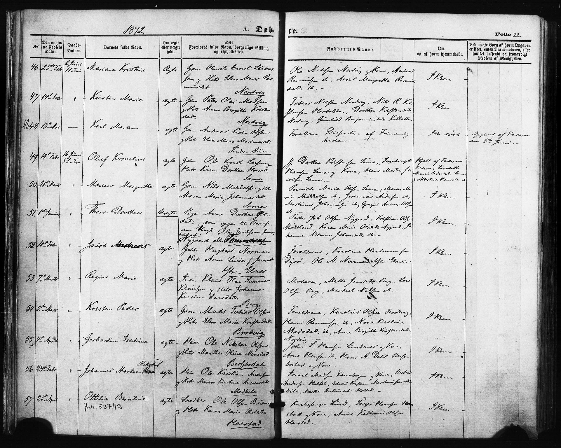 Trondenes sokneprestkontor, SATØ/S-1319/H/Ha/L0013kirke: Parish register (official) no. 13, 1870-1878, p. 22