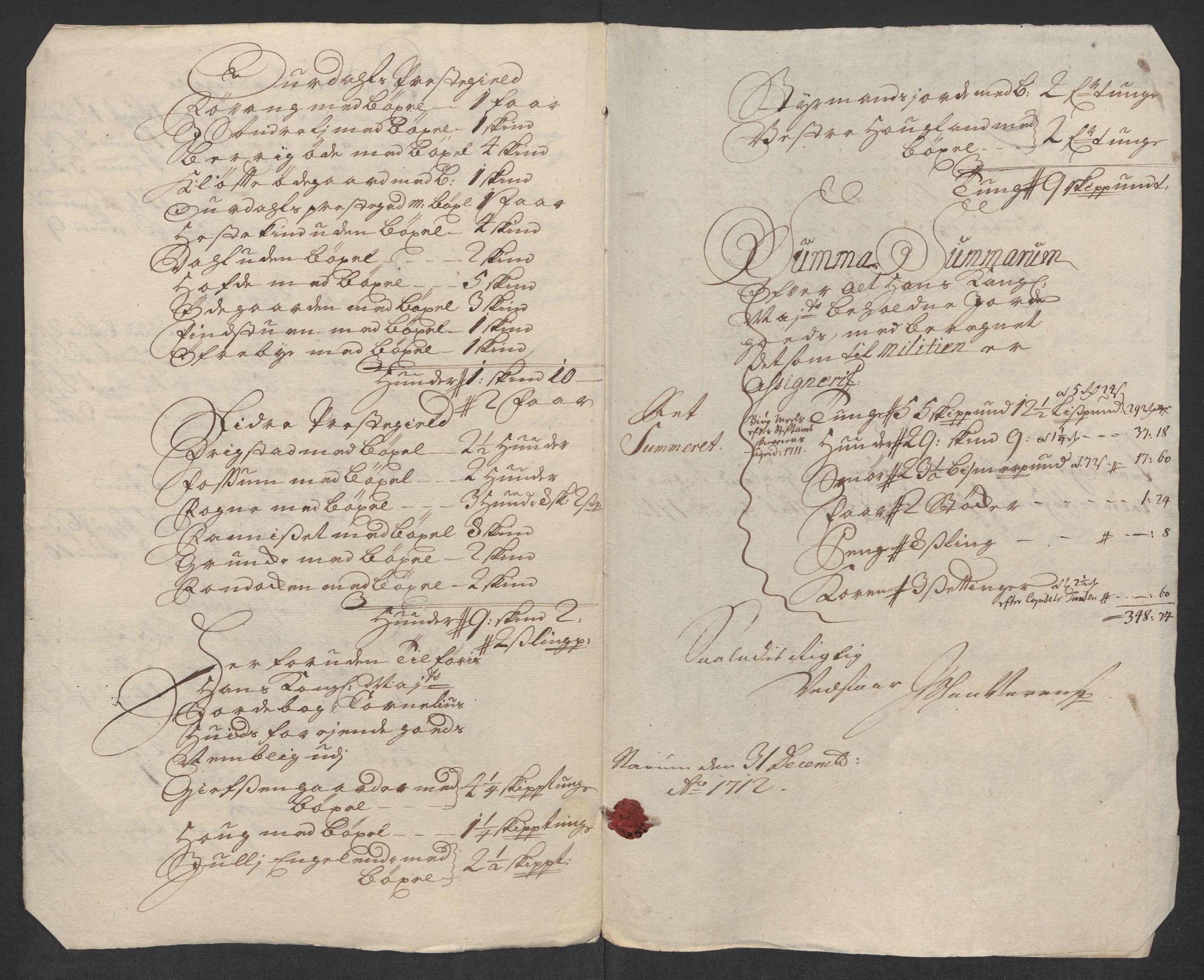 Rentekammeret inntil 1814, Reviderte regnskaper, Fogderegnskap, RA/EA-4092/R18/L1309: Fogderegnskap Hadeland, Toten og Valdres, 1712, p. 268