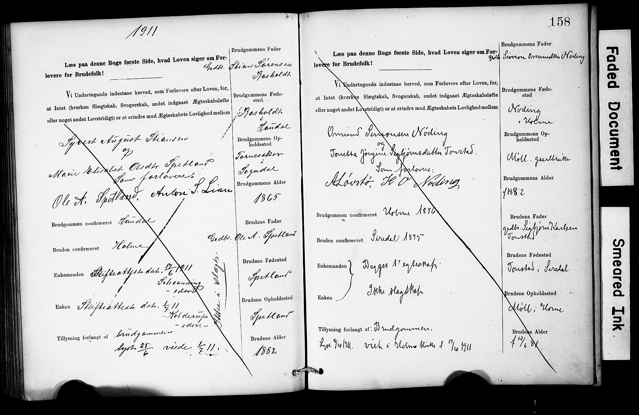 Holum sokneprestkontor, SAK/1111-0022/F/Fe/L0004: Banns register no. II 5 4, 1890-1914, p. 158