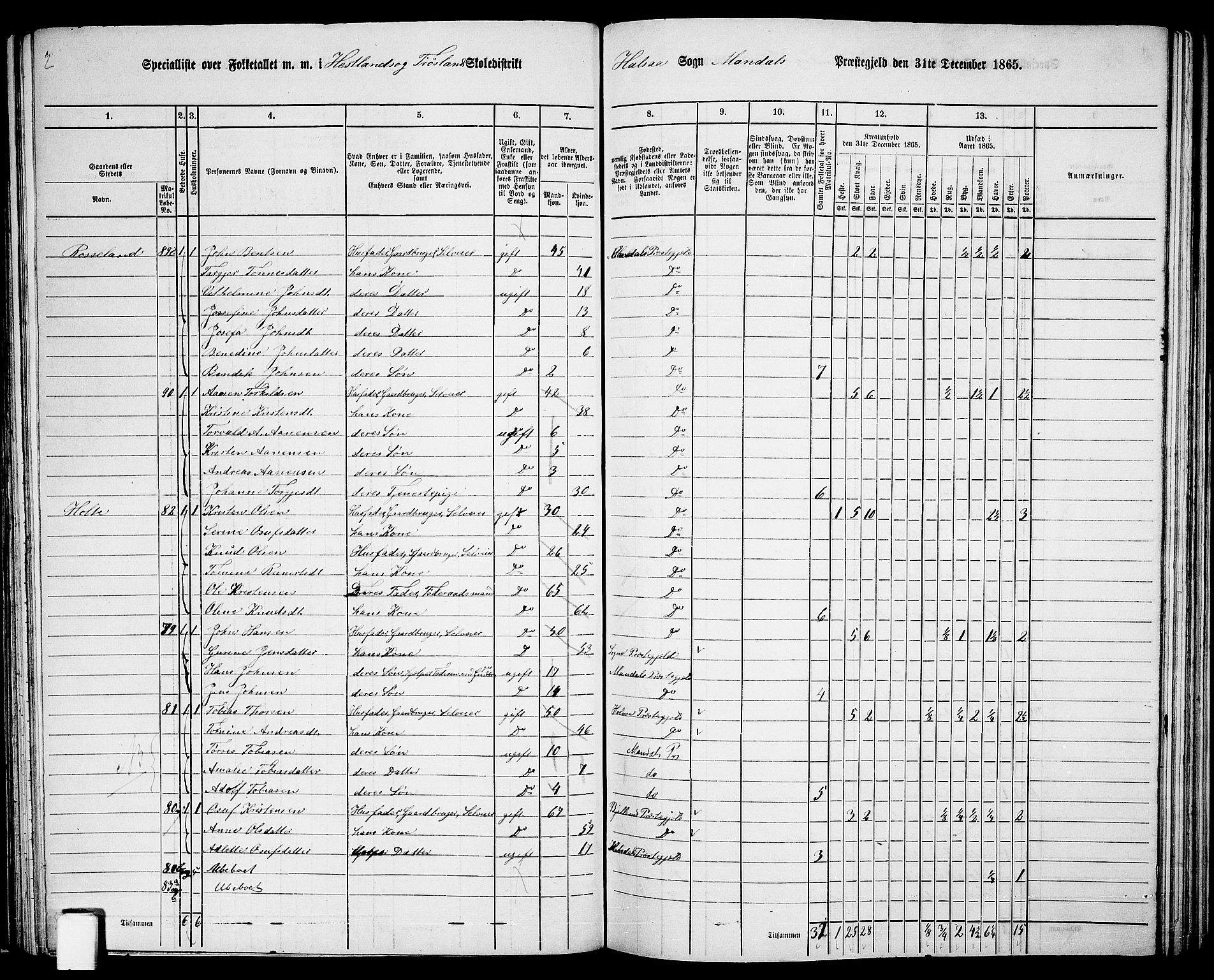 RA, 1865 census for Mandal/Halse og Harkmark, 1865, p. 64