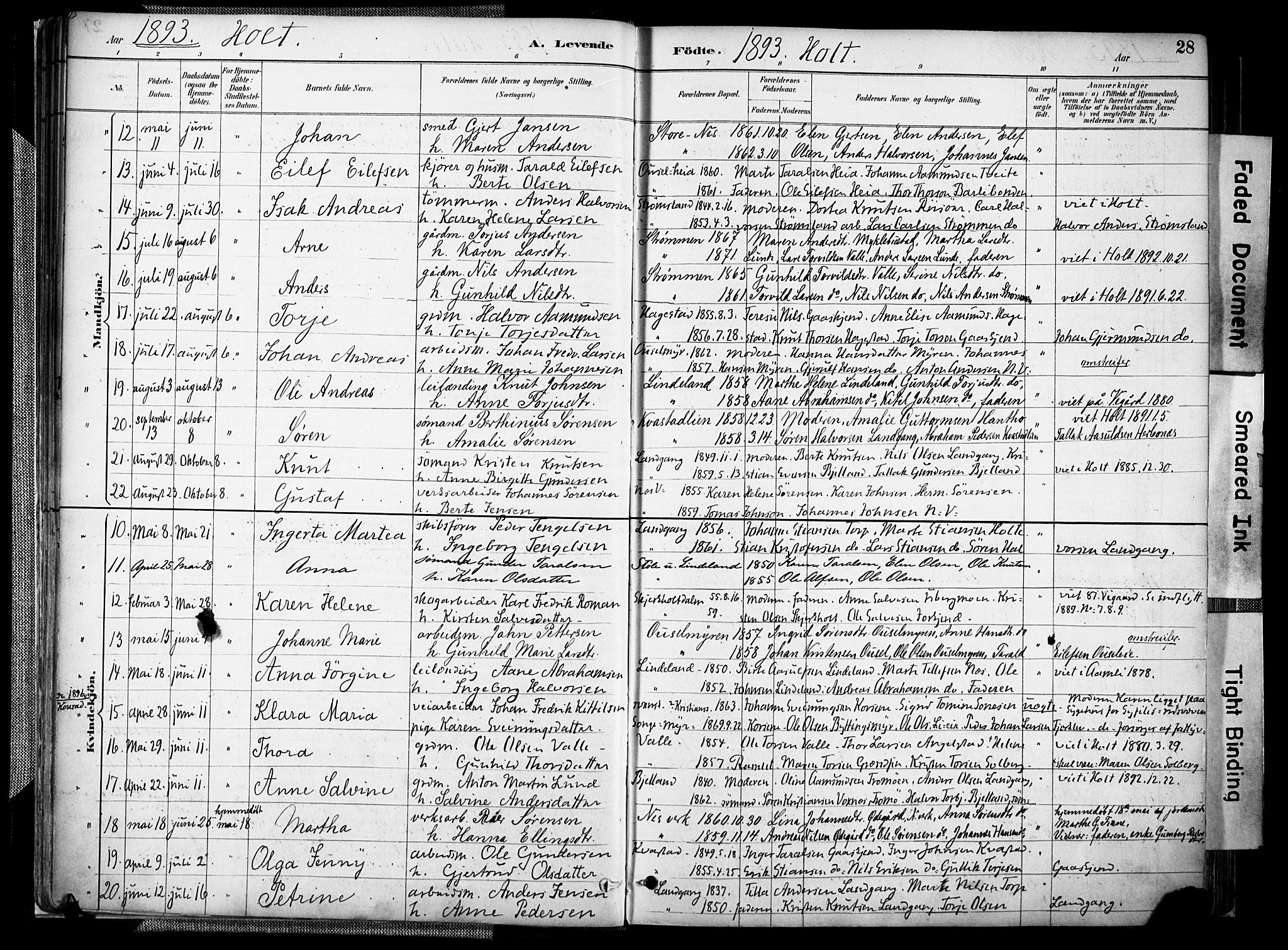 Holt sokneprestkontor, AV/SAK-1111-0021/F/Fa/L0012: Parish register (official) no. A 12, 1885-1907, p. 28