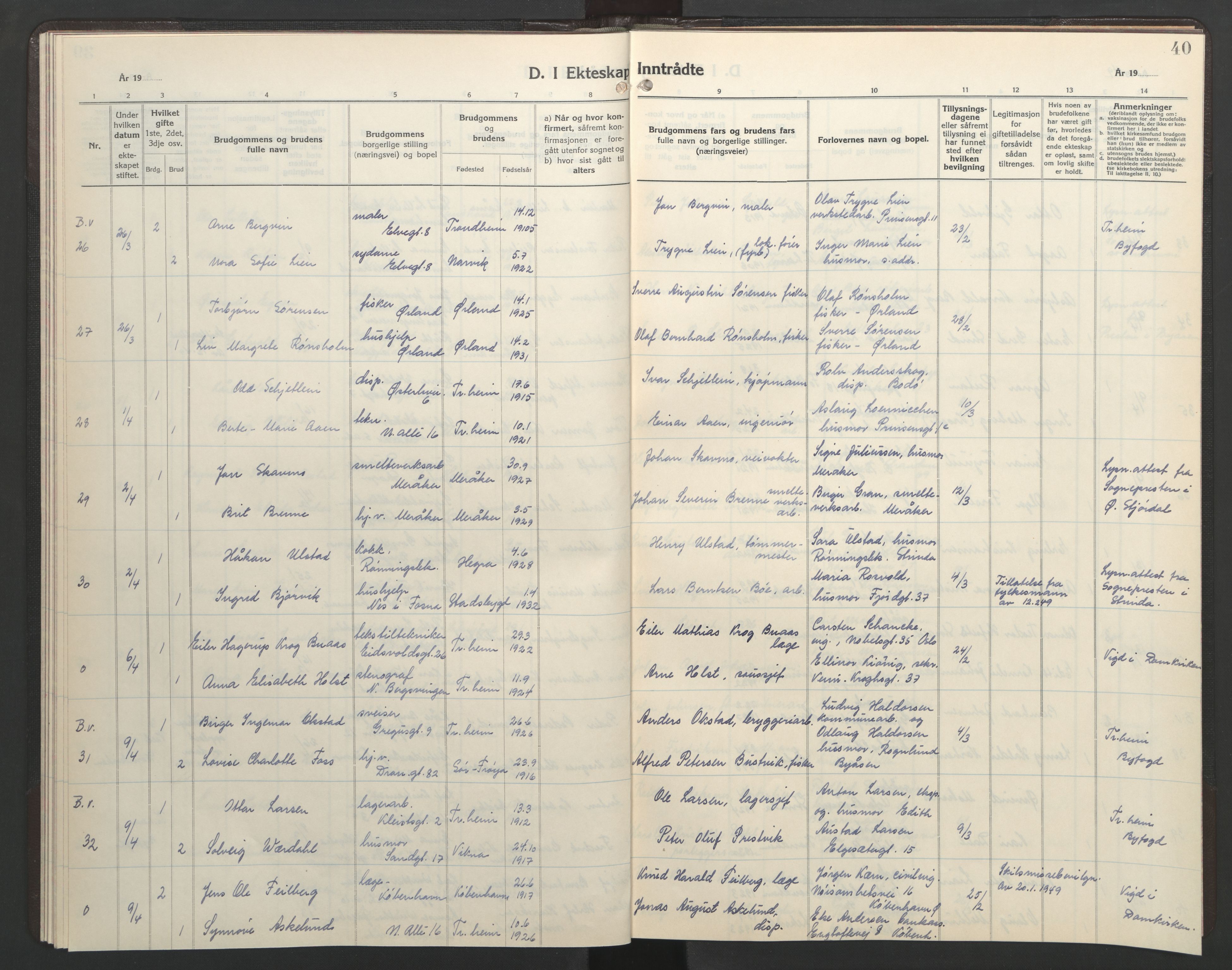 Ministerialprotokoller, klokkerbøker og fødselsregistre - Sør-Trøndelag, AV/SAT-A-1456/602/L0155: Parish register (copy) no. 602C23, 1947-1950, p. 40