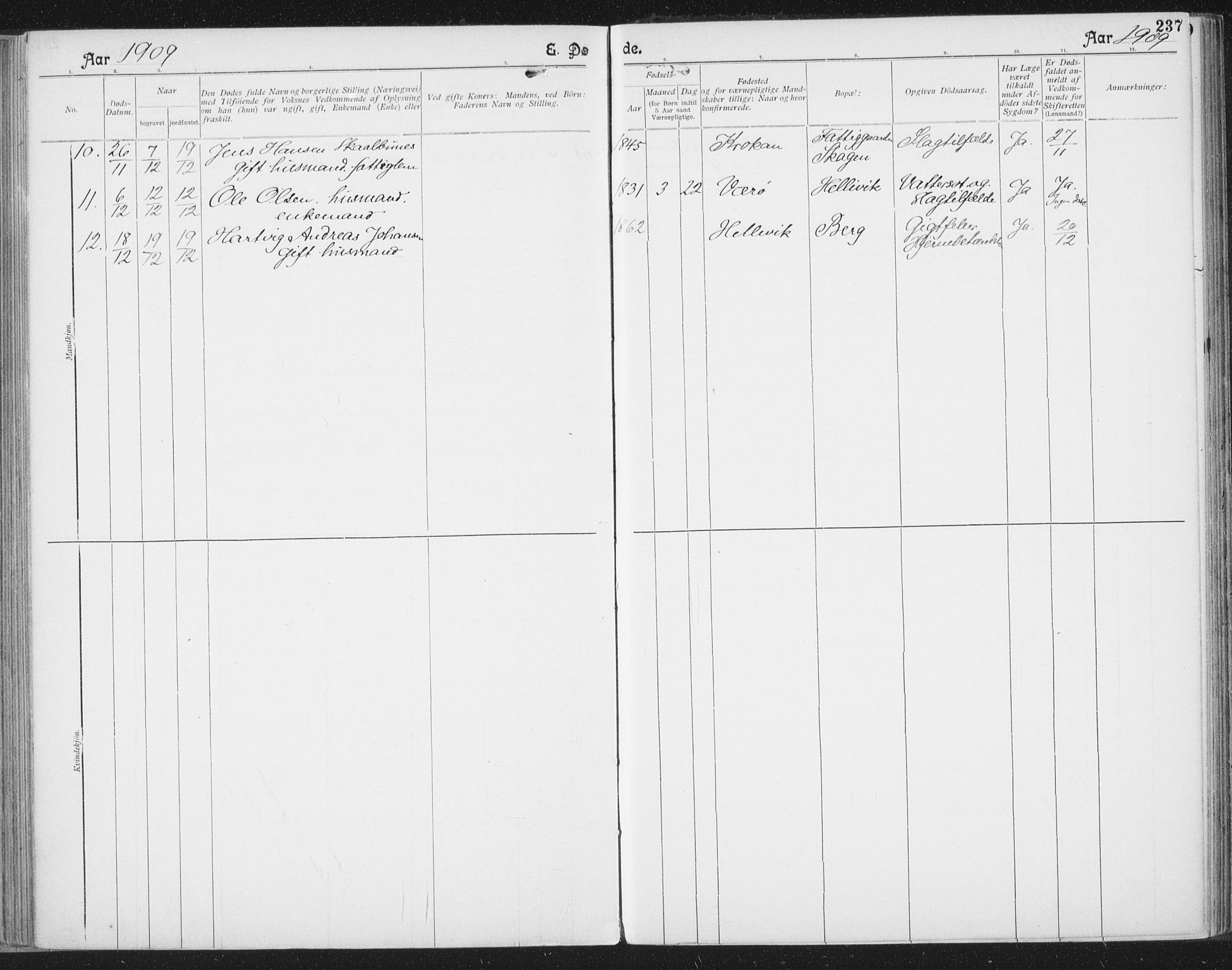Ministerialprotokoller, klokkerbøker og fødselsregistre - Nordland, SAT/A-1459/804/L0081: Parish register (official) no. 804A02, 1901-1915, p. 237