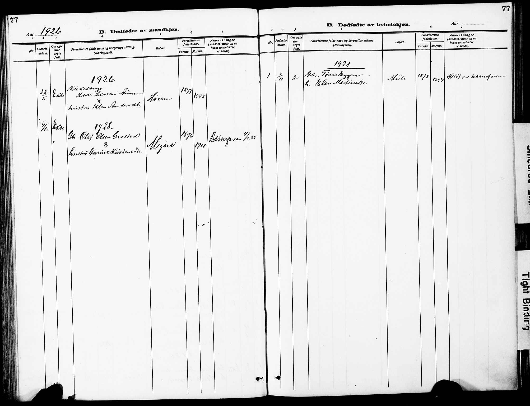 Ministerialprotokoller, klokkerbøker og fødselsregistre - Sør-Trøndelag, SAT/A-1456/612/L0388: Parish register (copy) no. 612C04, 1909-1929, p. 77
