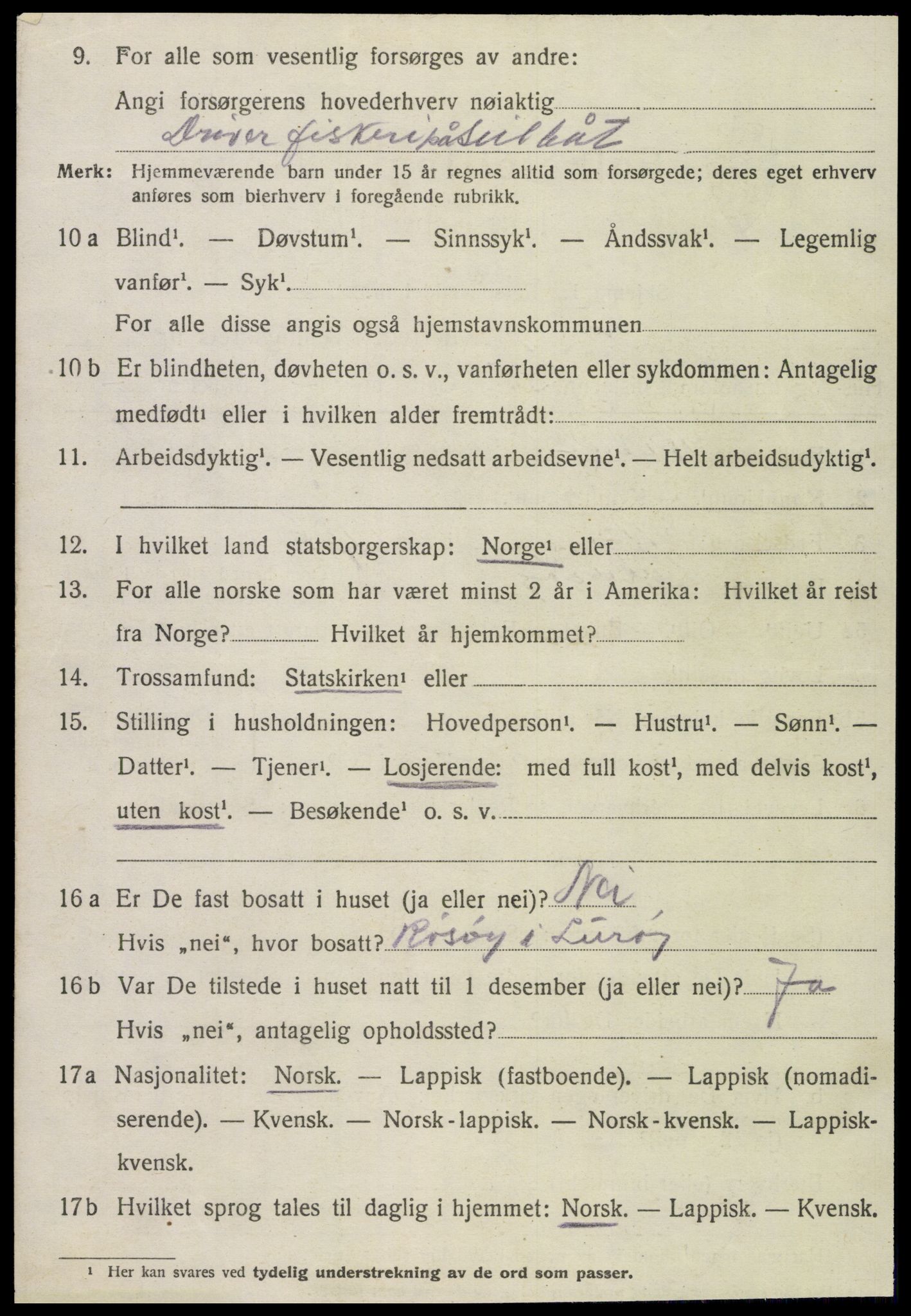 SAT, 1920 census for Lurøy, 1920, p. 1804