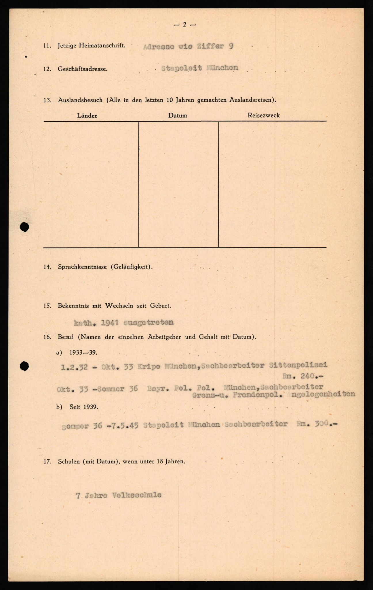 Forsvaret, Forsvarets overkommando II, RA/RAFA-3915/D/Db/L0029: CI Questionaires. Tyske okkupasjonsstyrker i Norge. Tyskere., 1945-1946, p. 60