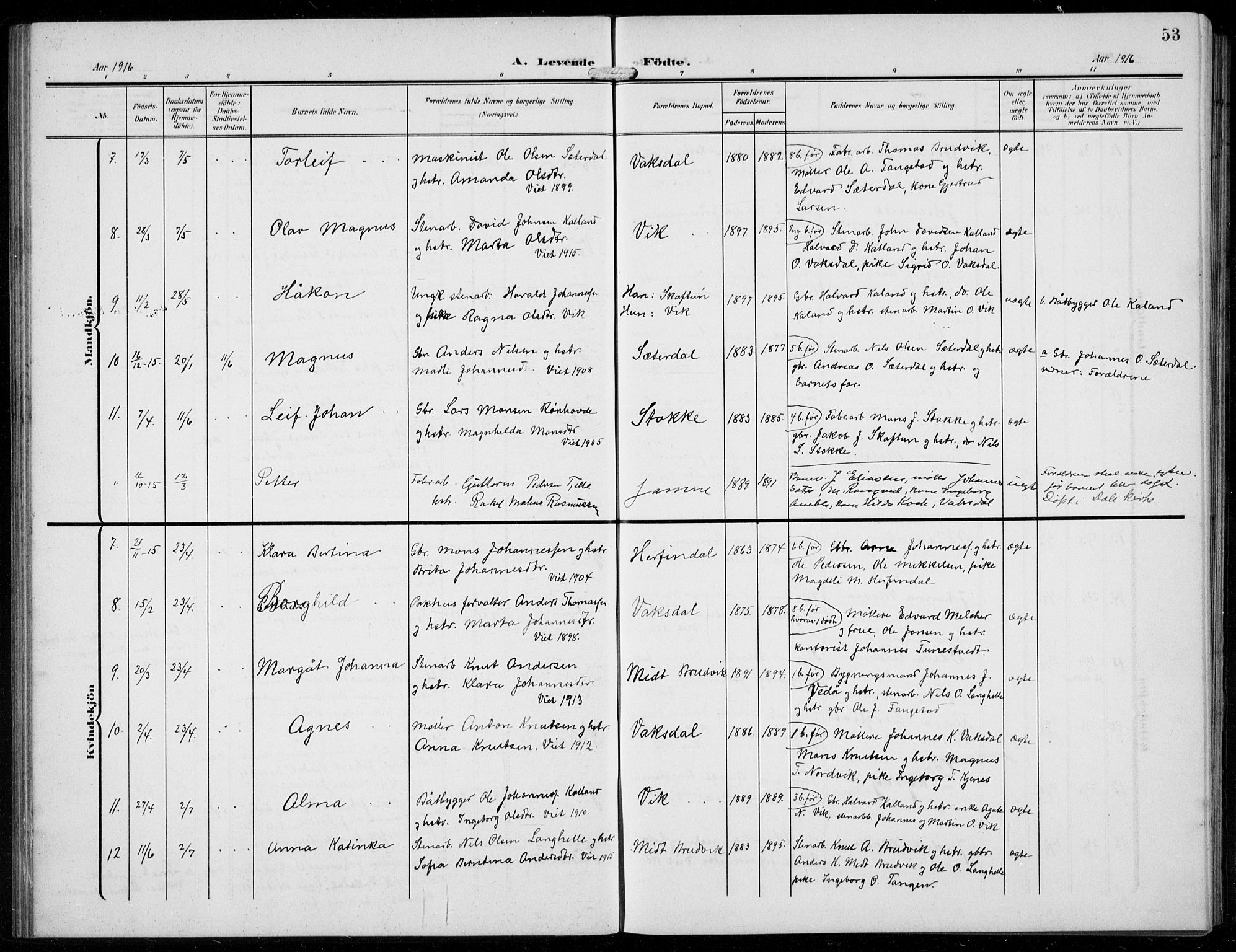 Bruvik Sokneprestembete, AV/SAB-A-74701/H/Hab: Parish register (copy) no. A  4, 1908-1937, p. 53