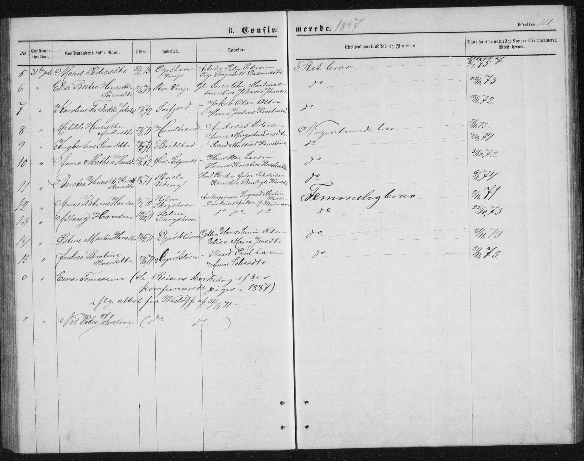 Tranøy sokneprestkontor, SATØ/S-1313/I/Ia/Iab/L0013klokker: Parish register (copy) no. 13, 1874-1896, p. 111