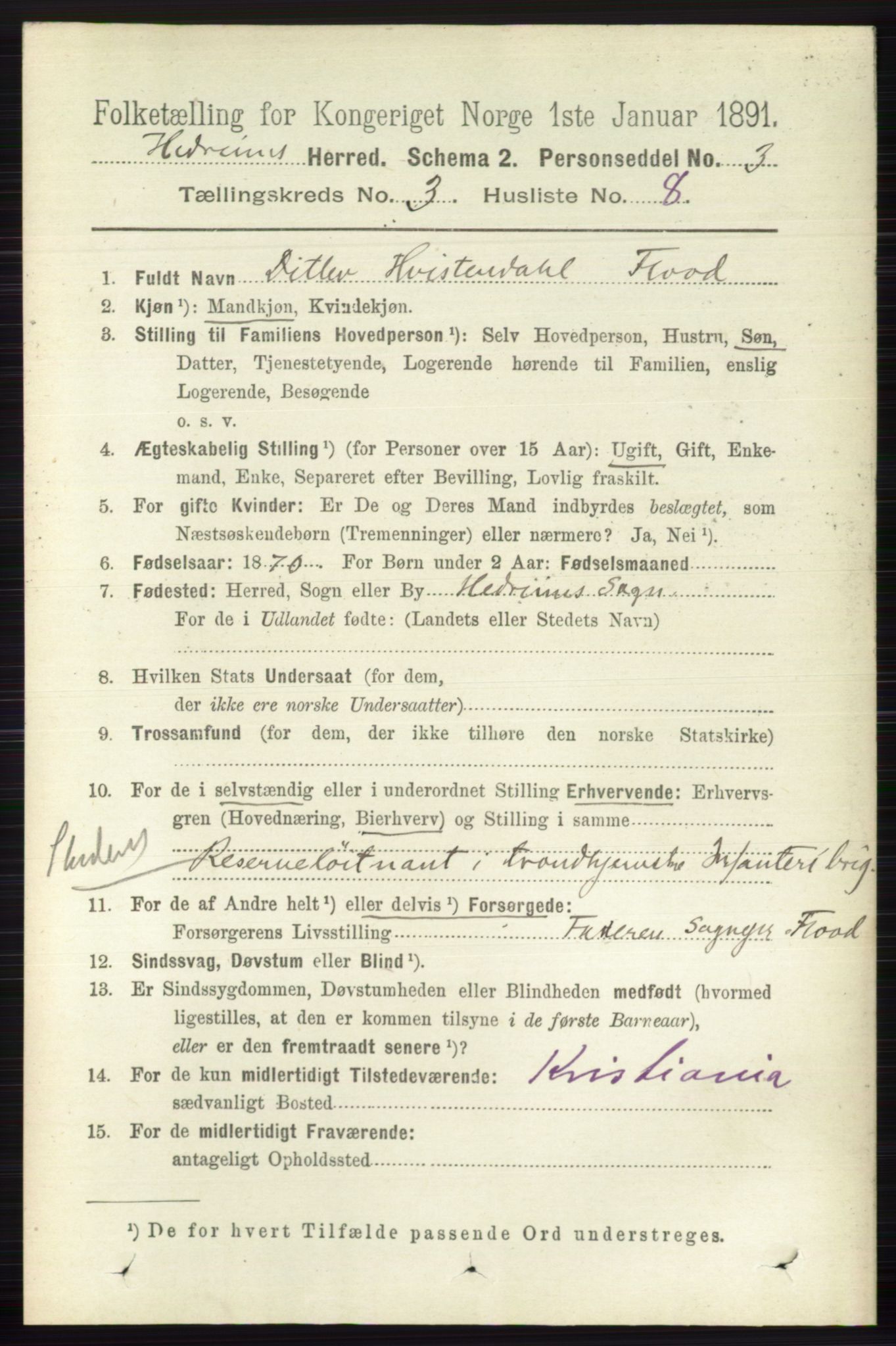 RA, 1891 census for 0727 Hedrum, 1891, p. 1011