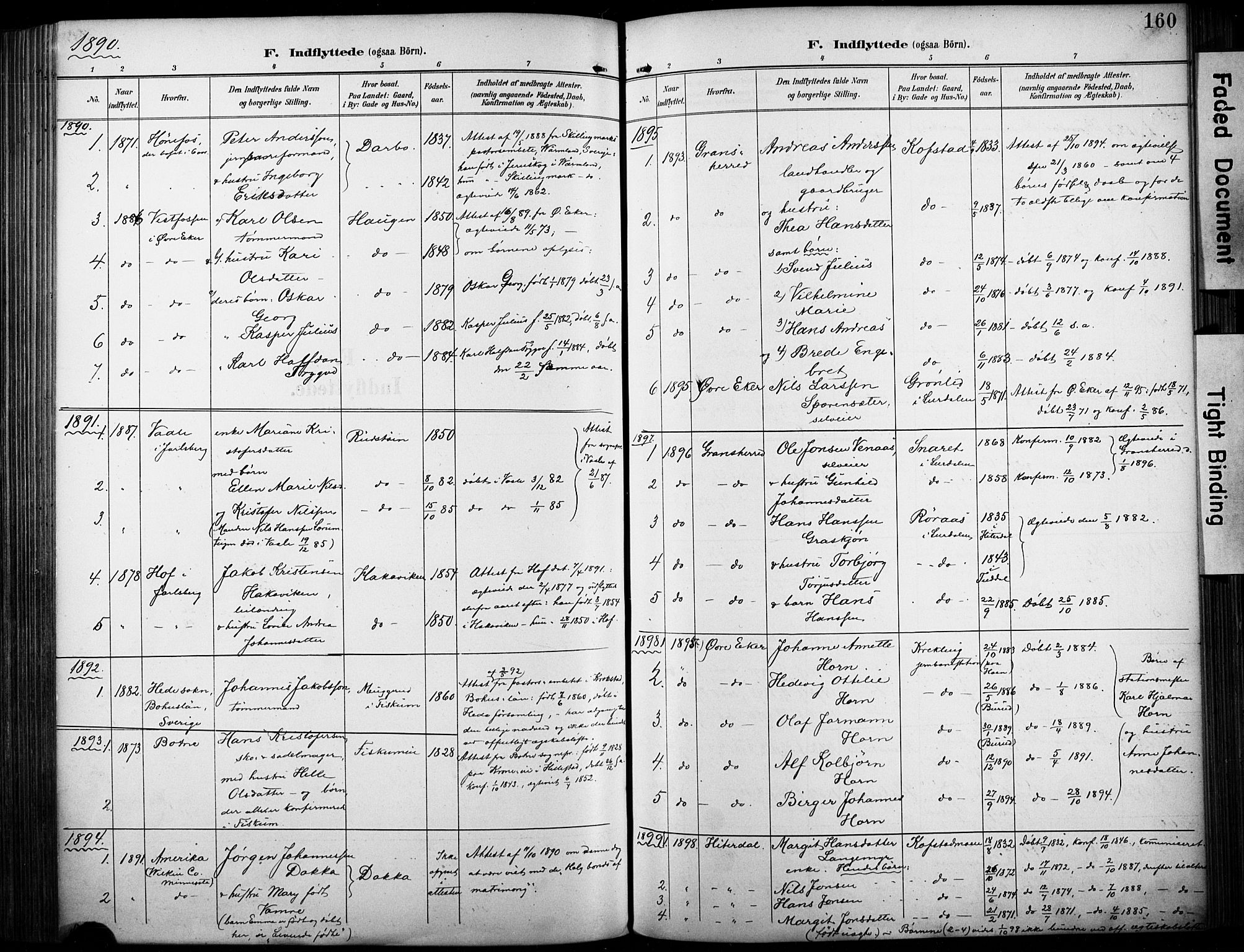Fiskum kirkebøker, SAKO/A-15/F/Fa/L0003: Parish register (official) no. 3, 1890-1905, p. 160