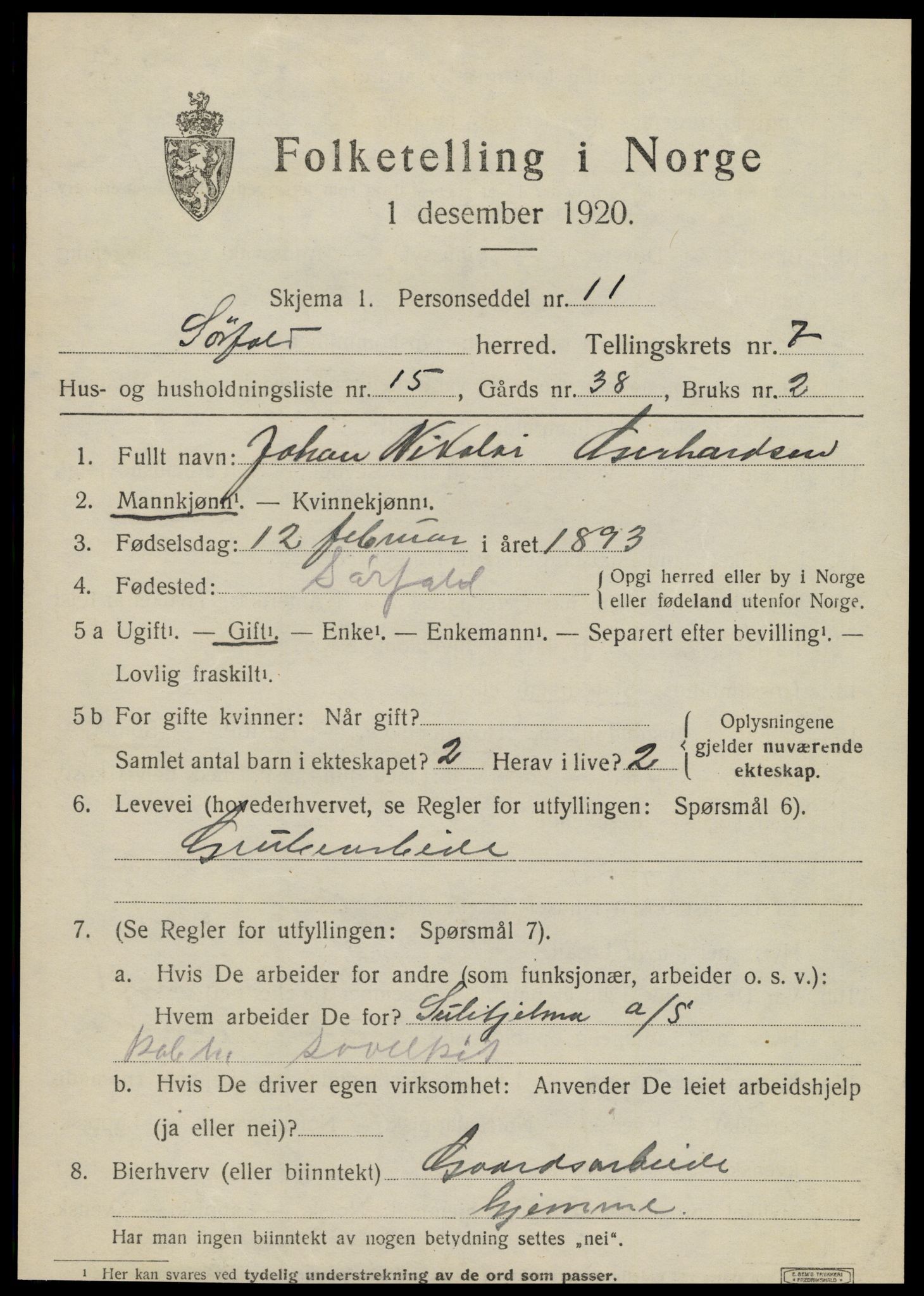 SAT, 1920 census for Sørfold, 1920, p. 4077