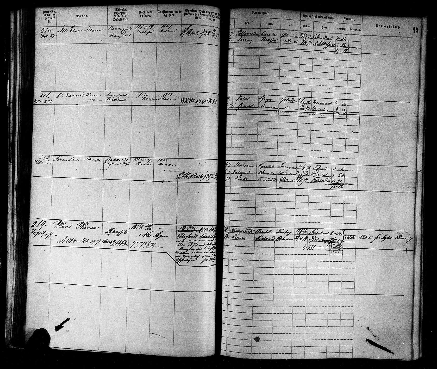 Flekkefjord mønstringskrets, SAK/2031-0018/F/Fa/L0002: Annotasjonsrulle nr 1-1920 med register, N-2, 1870-1891, p. 64