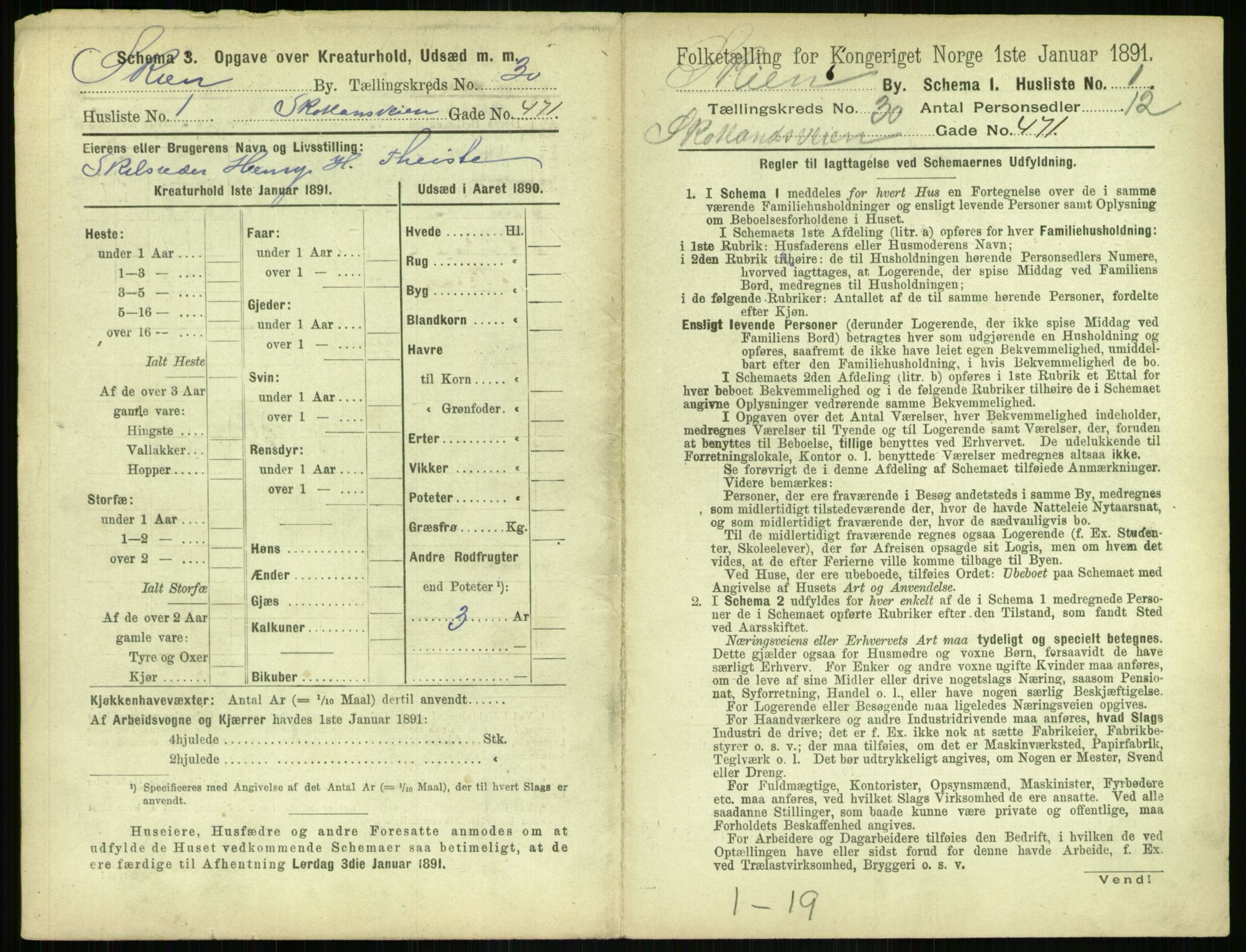 RA, 1891 census for 0806 Skien, 1891, p. 1130