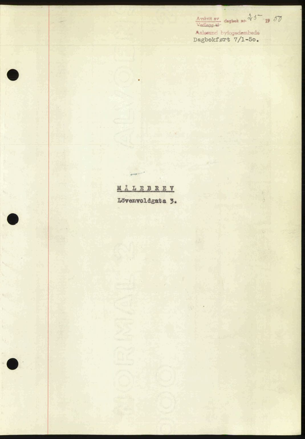 Ålesund byfogd, AV/SAT-A-4384: Mortgage book no. 37A (2), 1949-1950, Diary no: : 25/1950