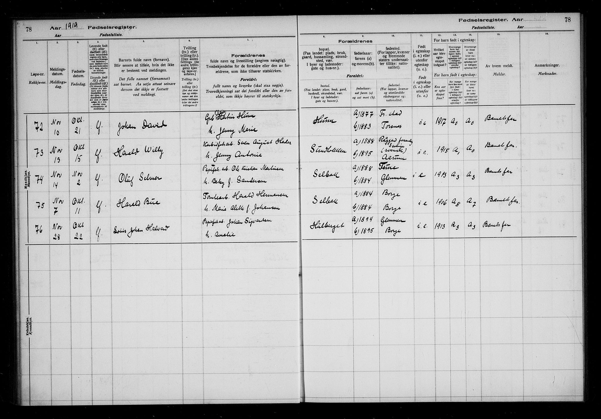 Borge prestekontor Kirkebøker, AV/SAO-A-10903/J/Ja/L0001: Birth register no. I 1, 1916-1925, p. 78