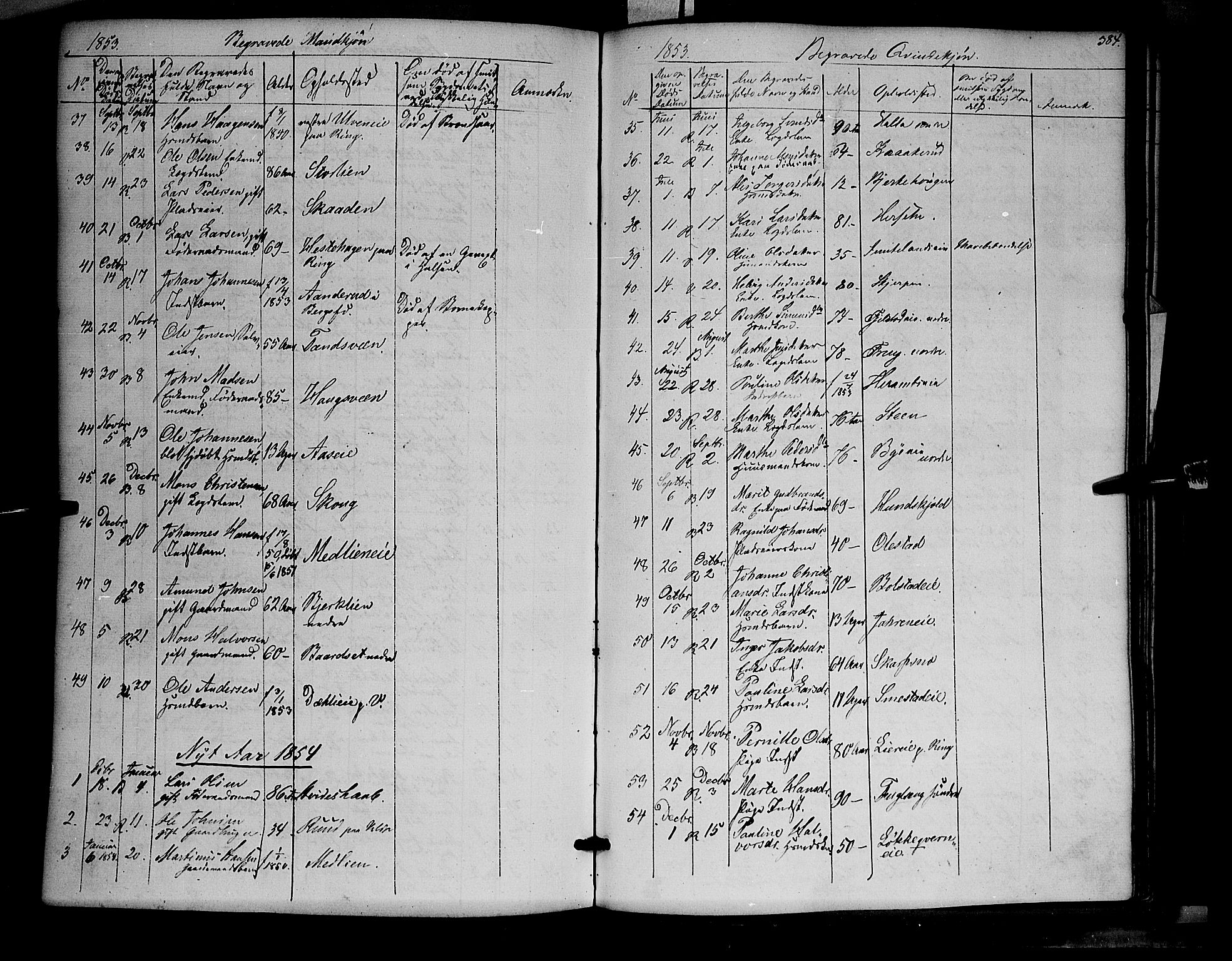 Ringsaker prestekontor, SAH/PREST-014/K/Ka/L0009: Parish register (official) no. 9, 1850-1860, p. 384
