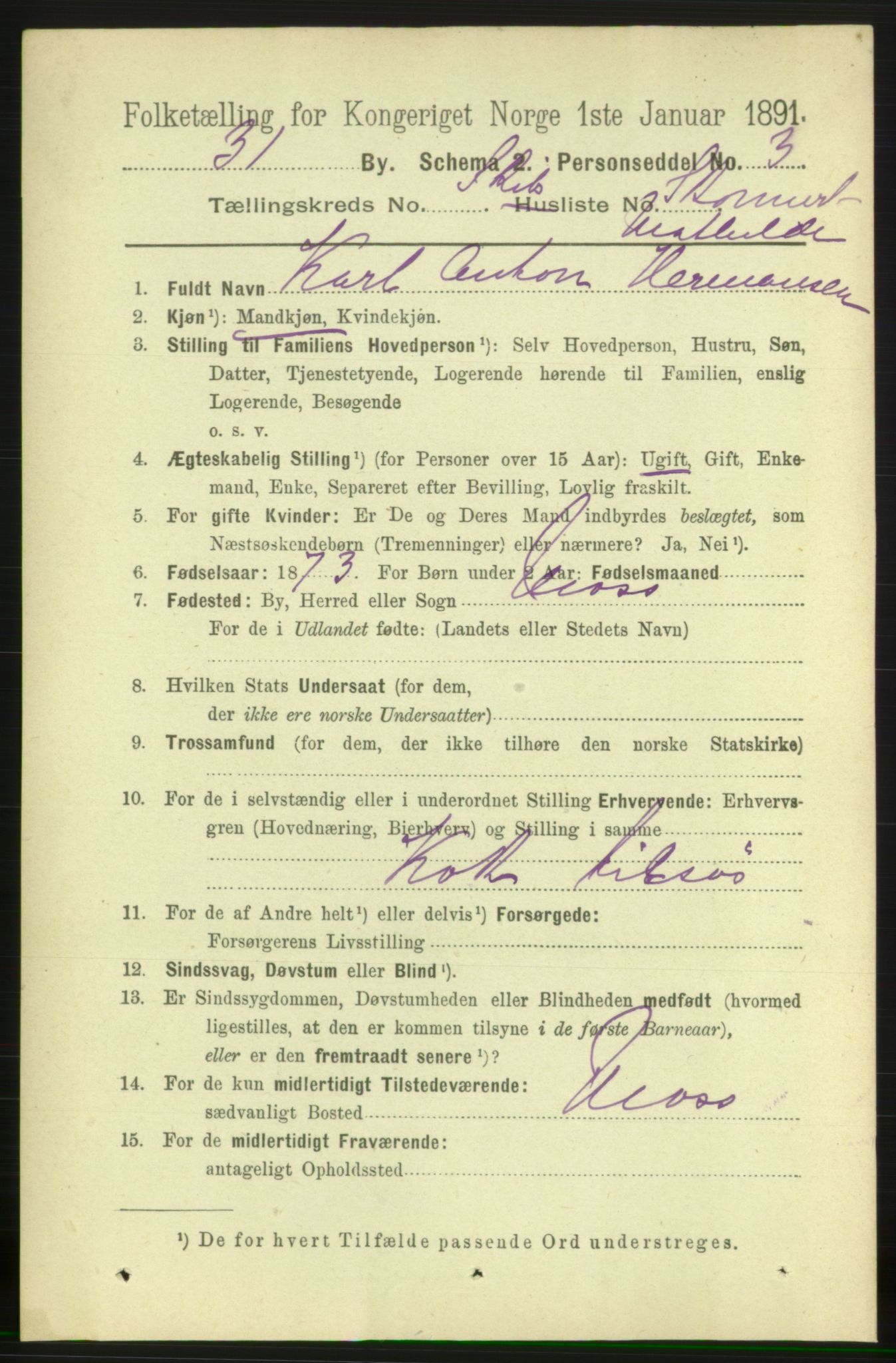 RA, 1891 census for 0901 Risør, 1891, p. 4170