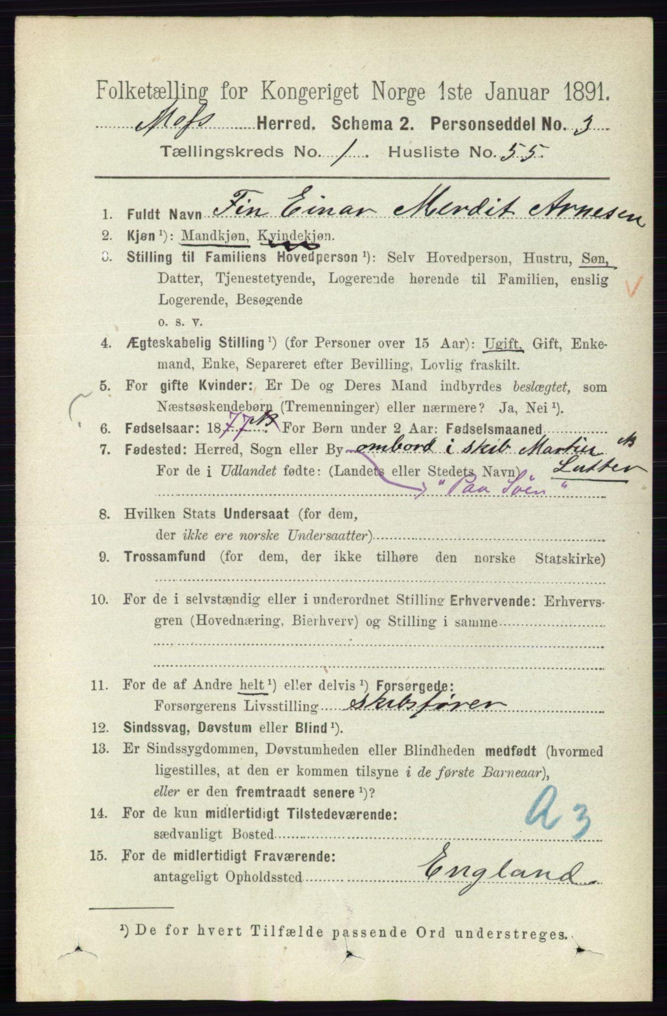 RA, 1891 Census for 0194 Moss, 1891, p. 710