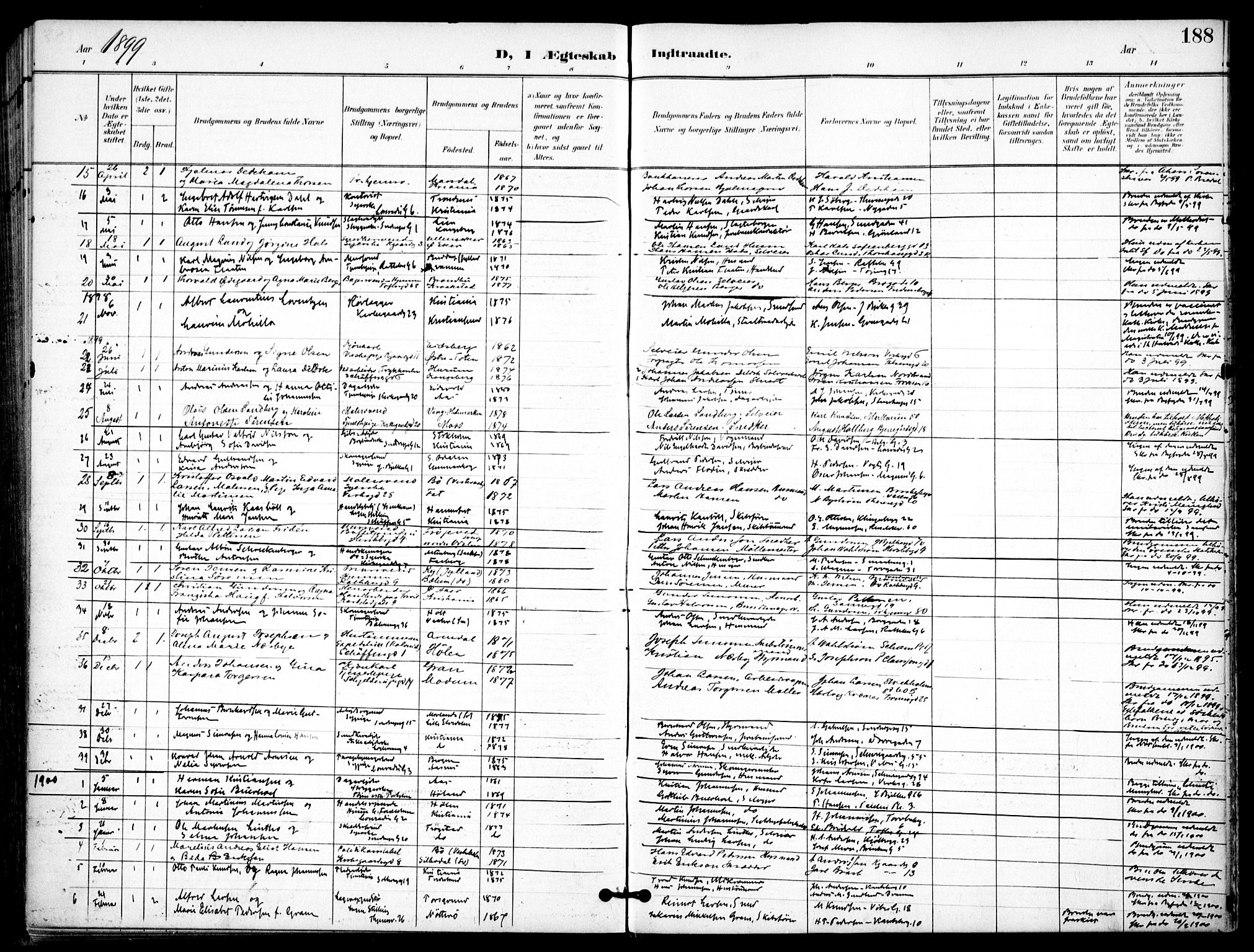 Petrus prestekontor Kirkebøker, AV/SAO-A-10872/F/Fa/L0009: Parish register (official) no. 9, 1897-1911, p. 188