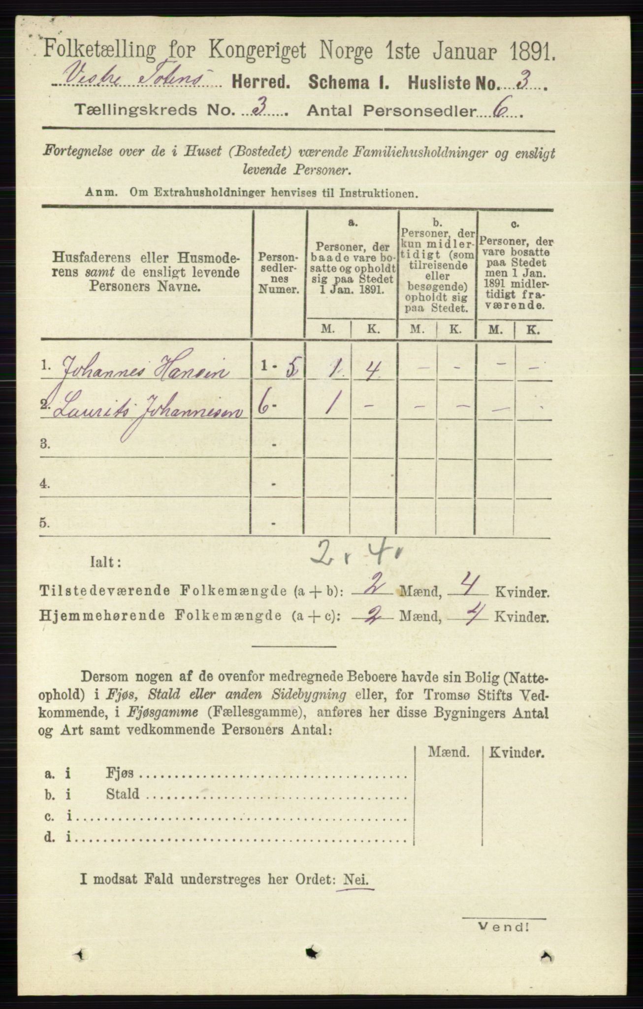 RA, 1891 census for 0529 Vestre Toten, 1891, p. 1867