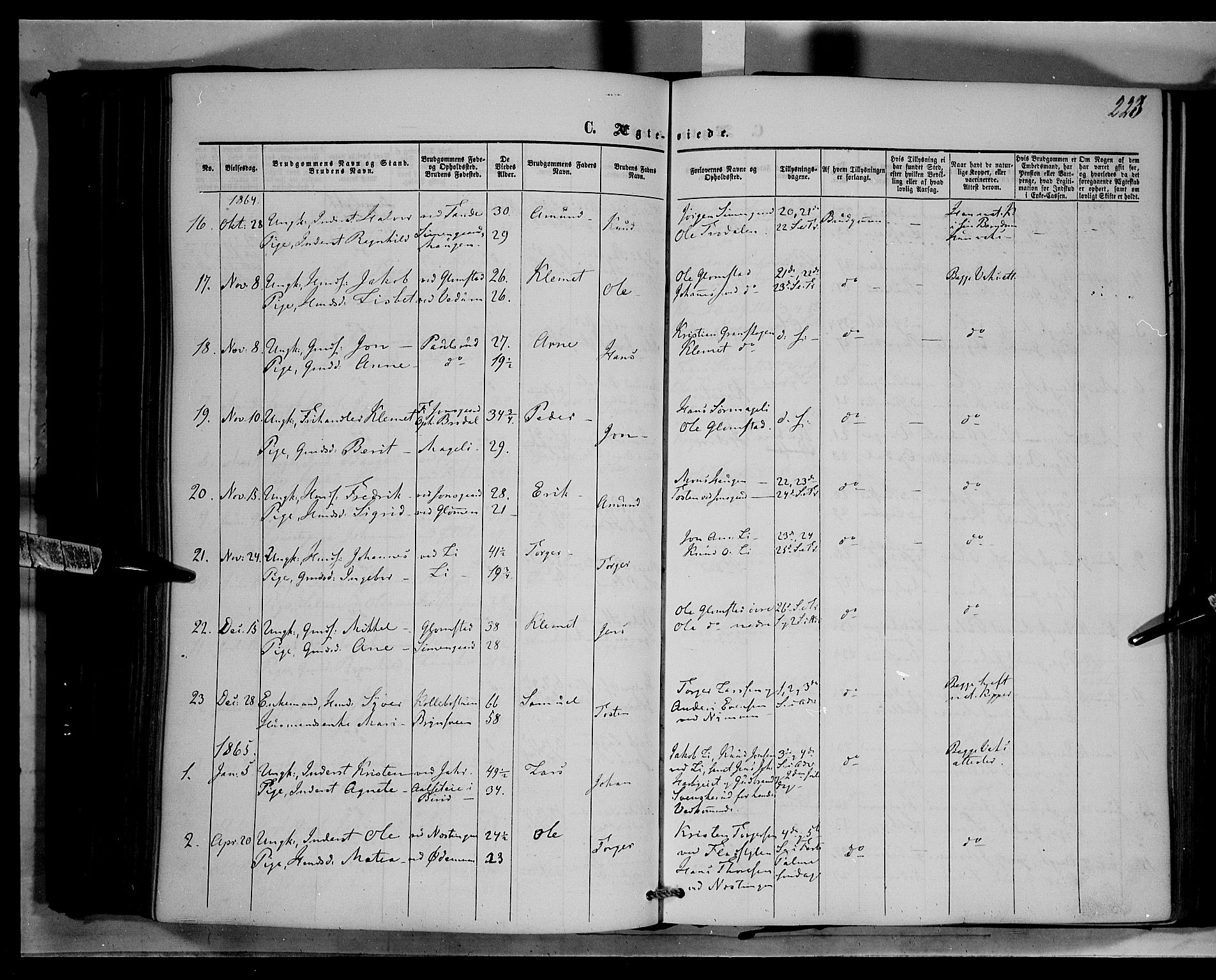 Øyer prestekontor, AV/SAH-PREST-084/H/Ha/Haa/L0006: Parish register (official) no. 6, 1858-1874, p. 223