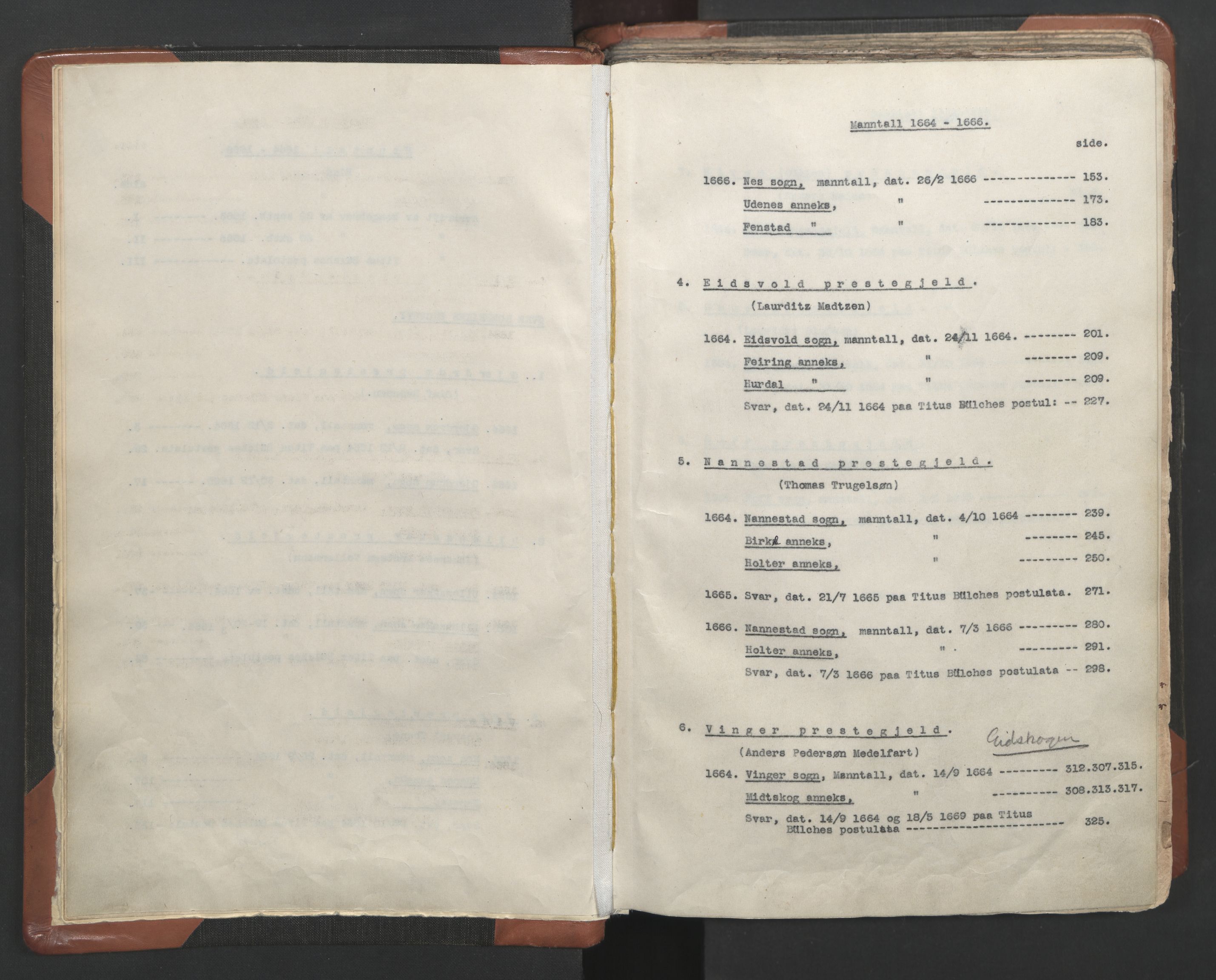 RA, Vicar's Census 1664-1666, no. 4: Øvre Romerike deanery, 1664-1666