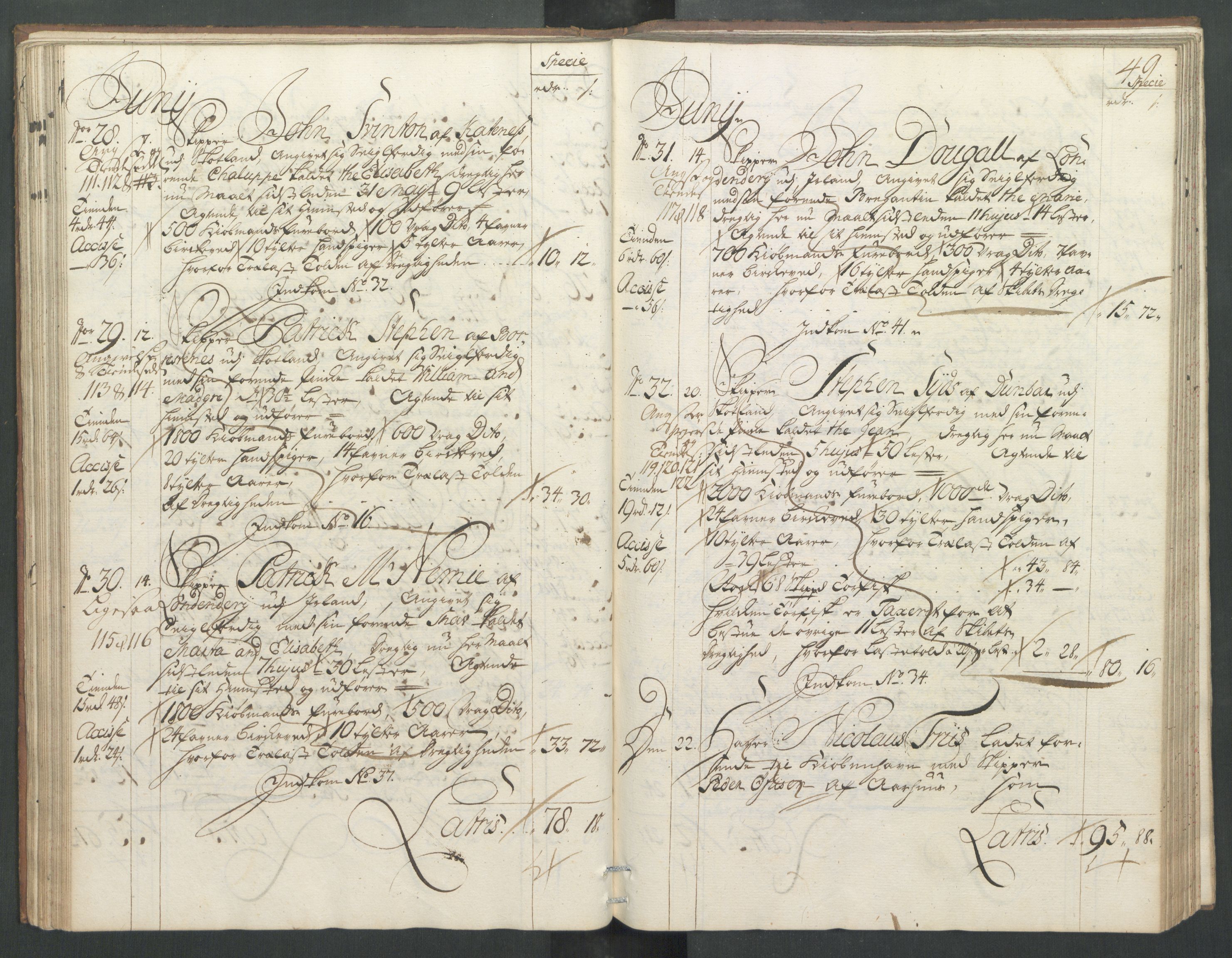 Generaltollkammeret, tollregnskaper, RA/EA-5490/R32/L0004/0001: Tollregnskaper Kristiansund / Hovedtollbok, 1731, p. 48b-49a