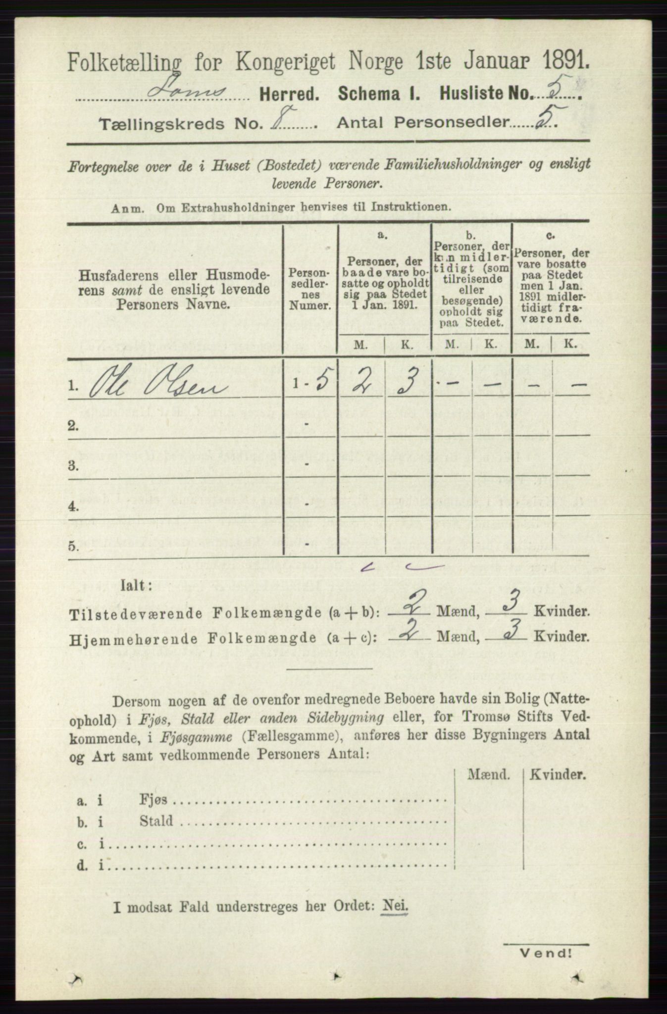 RA, 1891 census for 0514 Lom, 1891, p. 3047