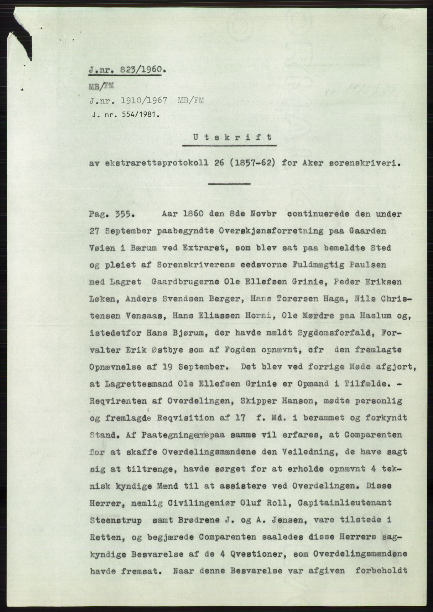 Statsarkivet i Oslo, SAO/A-10621/Z/Zd/L0012: Avskrifter, j.nr 802-1722/1960, 1960, p. 34