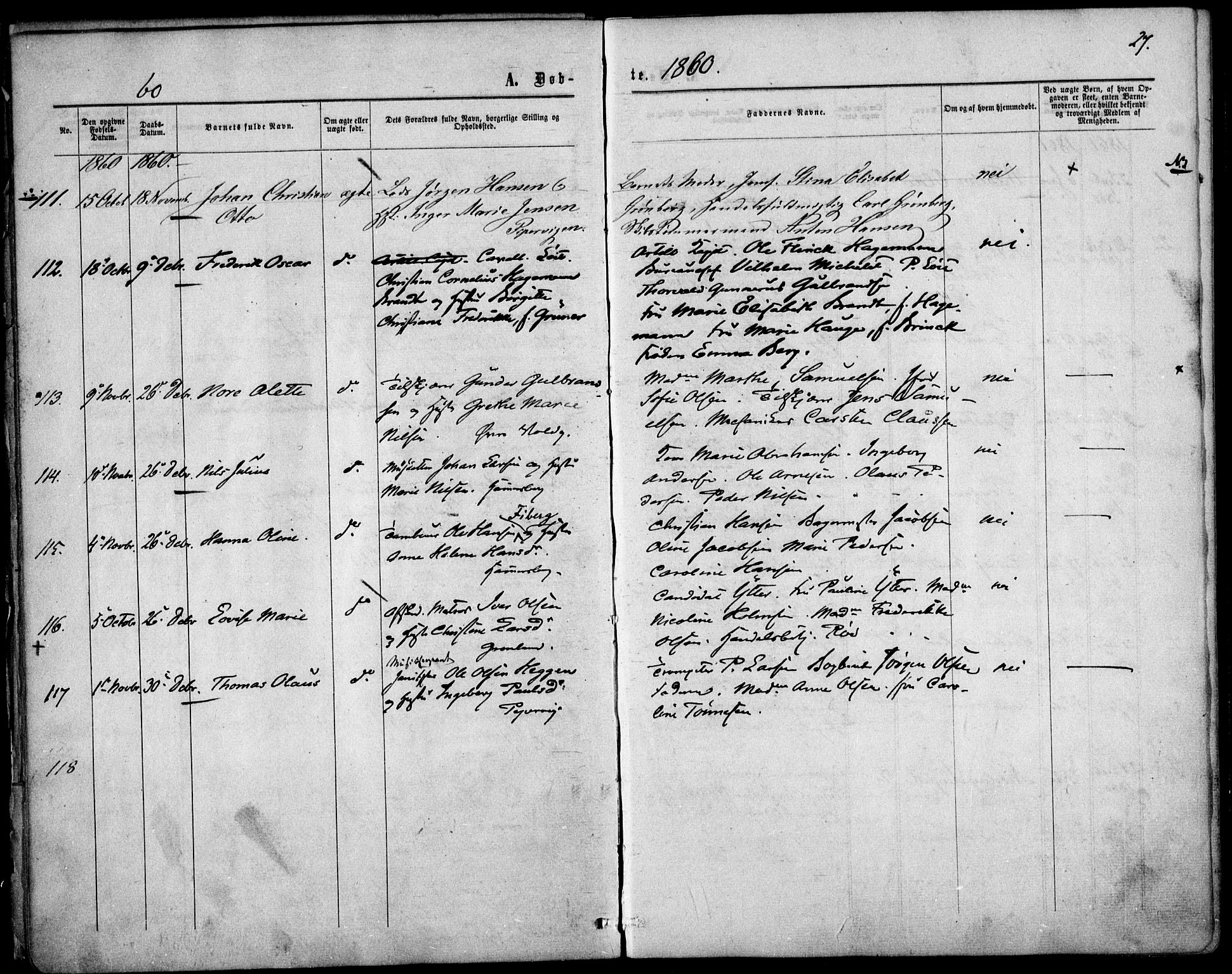 Garnisonsmenigheten Kirkebøker, AV/SAO-A-10846/F/Fa/L0010: Parish register (official) no. 10, 1859-1869, p. 27