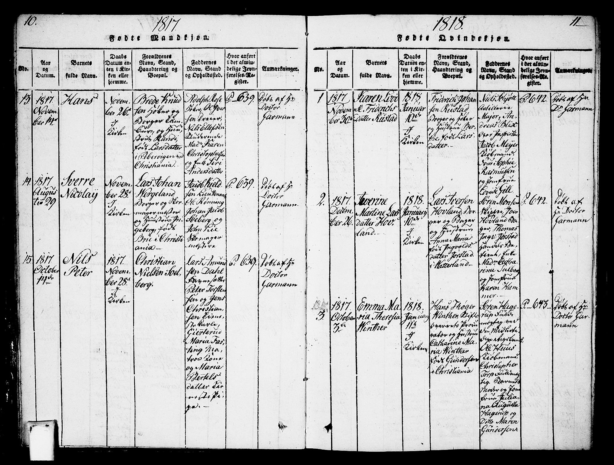 Oslo domkirke Kirkebøker, SAO/A-10752/F/Fa/L0007: Parish register (official) no. 7, 1817-1824, p. 10-11