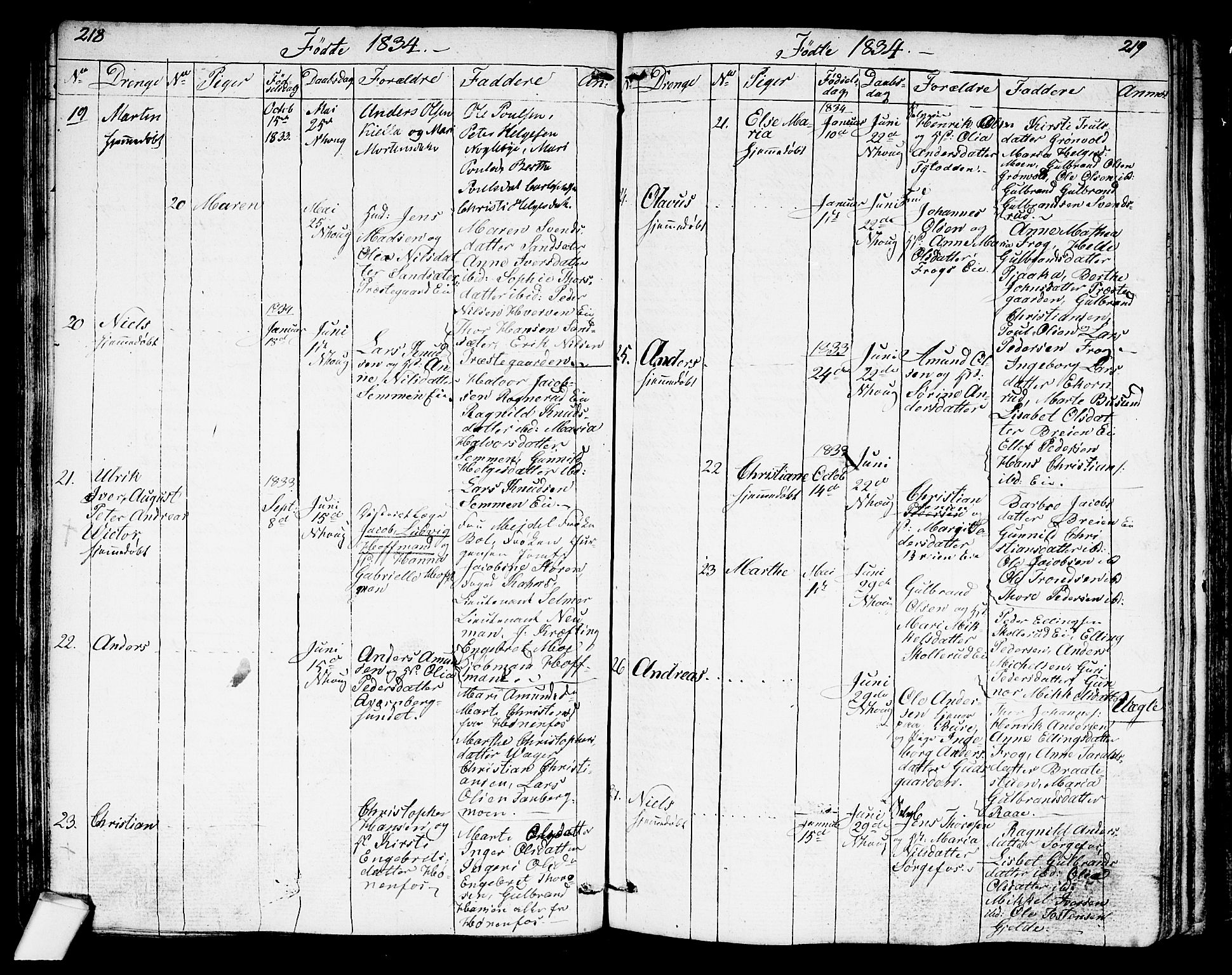 Norderhov kirkebøker, AV/SAKO-A-237/G/Ga/L0004: Parish register (copy) no. I 4, 1824-1849, p. 218-219