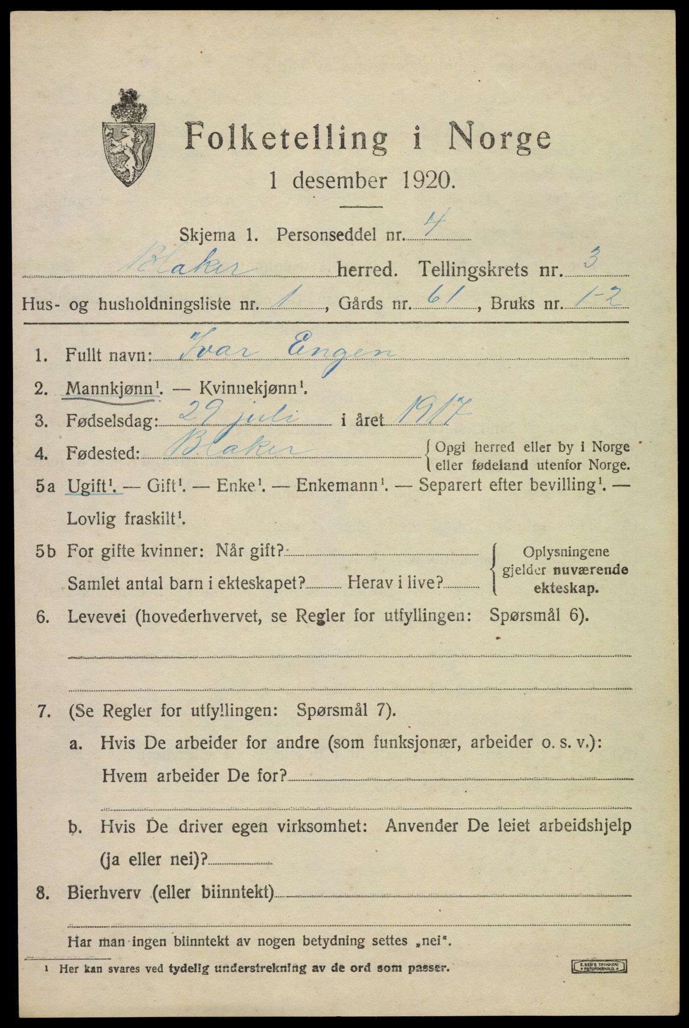 SAO, 1920 census for Blaker, 1920, p. 2243