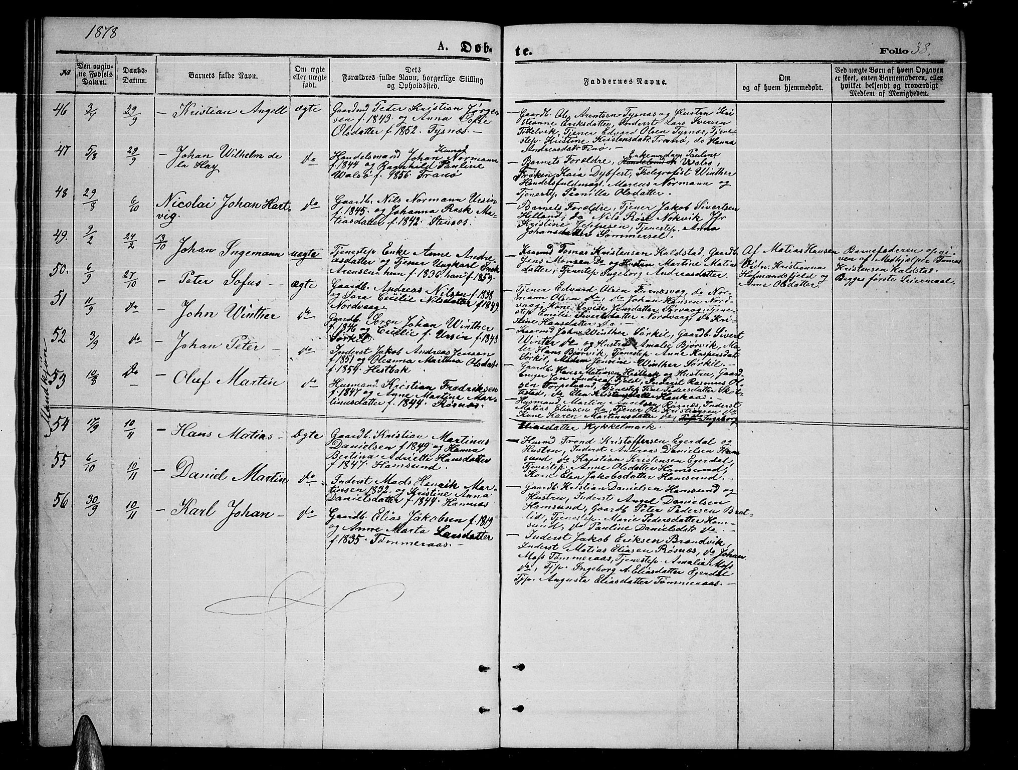 Ministerialprotokoller, klokkerbøker og fødselsregistre - Nordland, AV/SAT-A-1459/859/L0858: Parish register (copy) no. 859C04, 1873-1886, p. 38